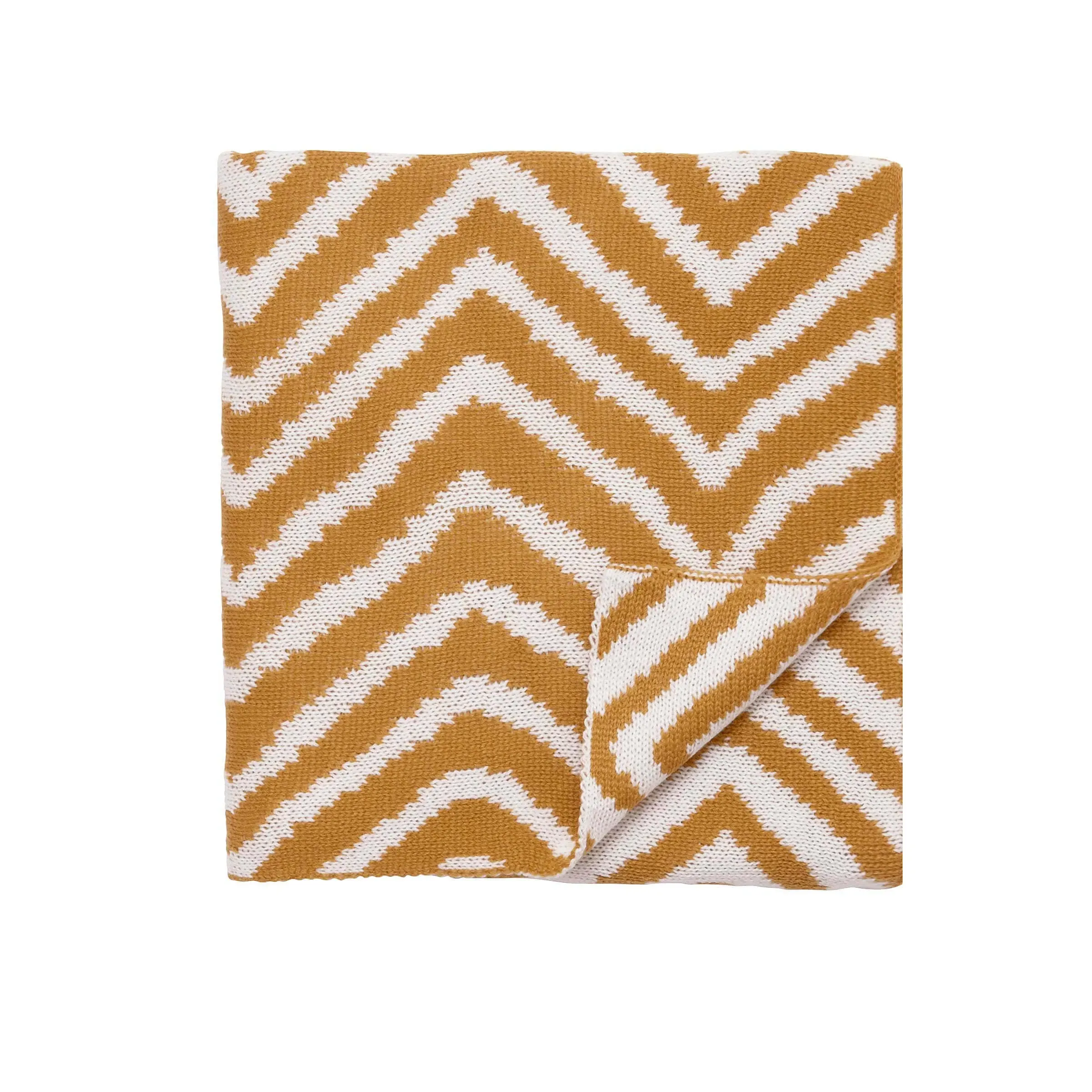 Knitted Throw Zig Zag Pattern - Ochre