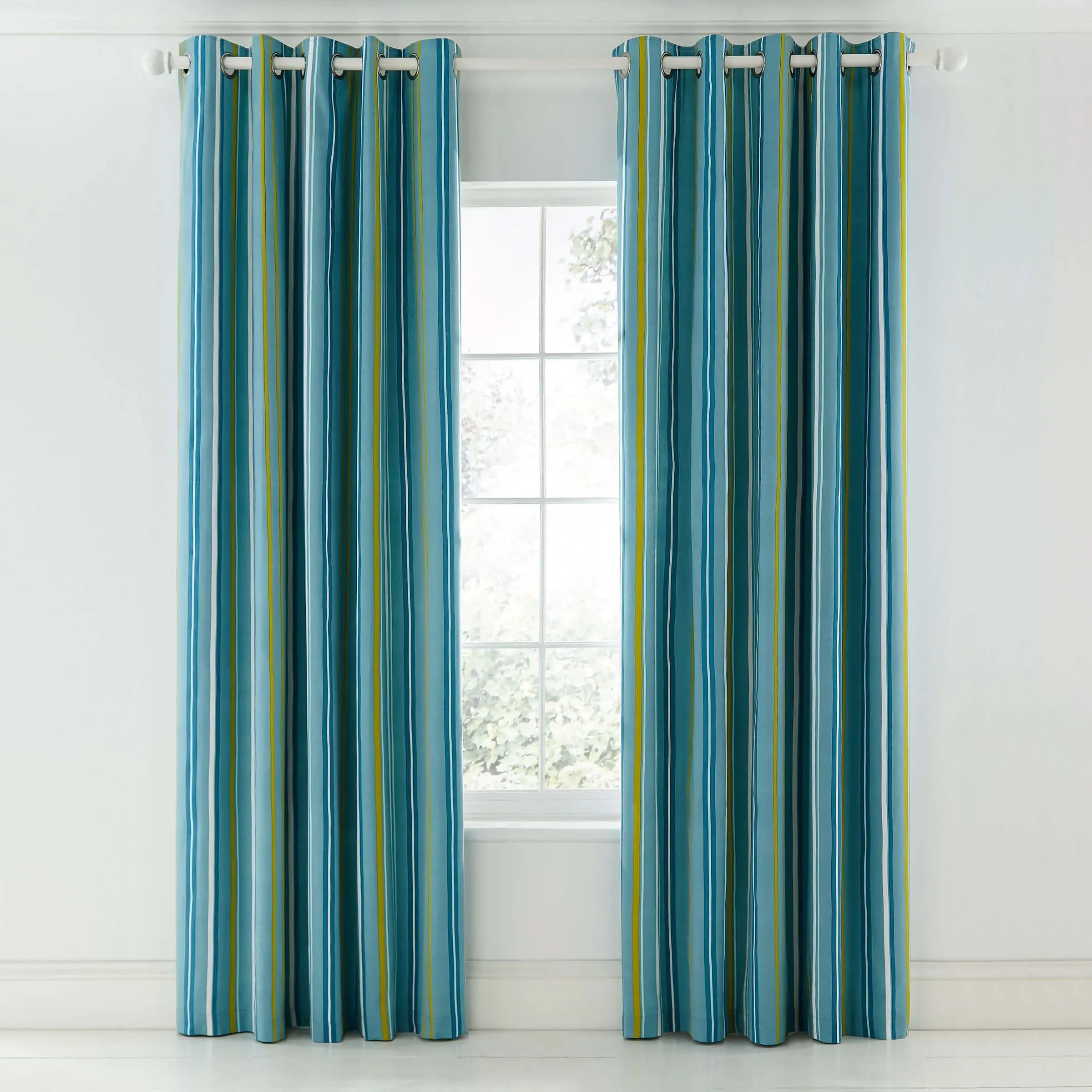 Lined Curtains with Fox Print - Teal, Cotton image
