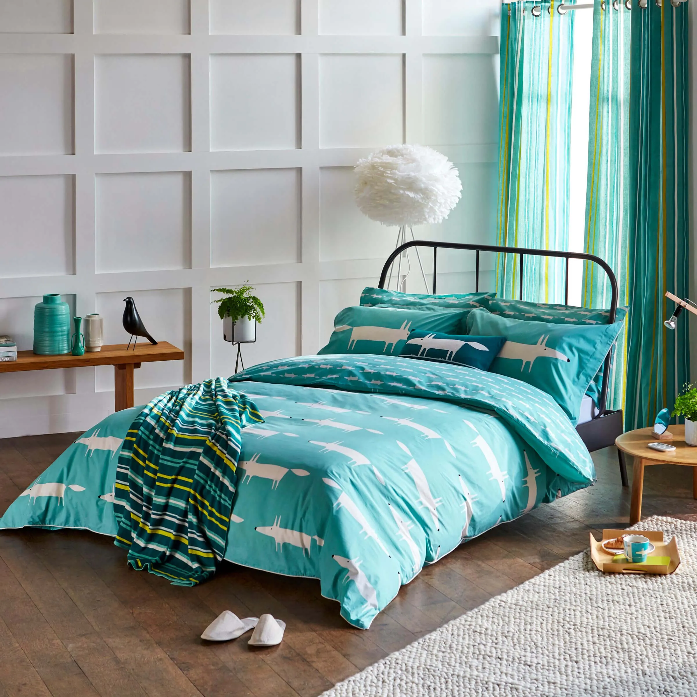 Mr Fox Single Duvet Cover Set - Teal, Cotton alternate view