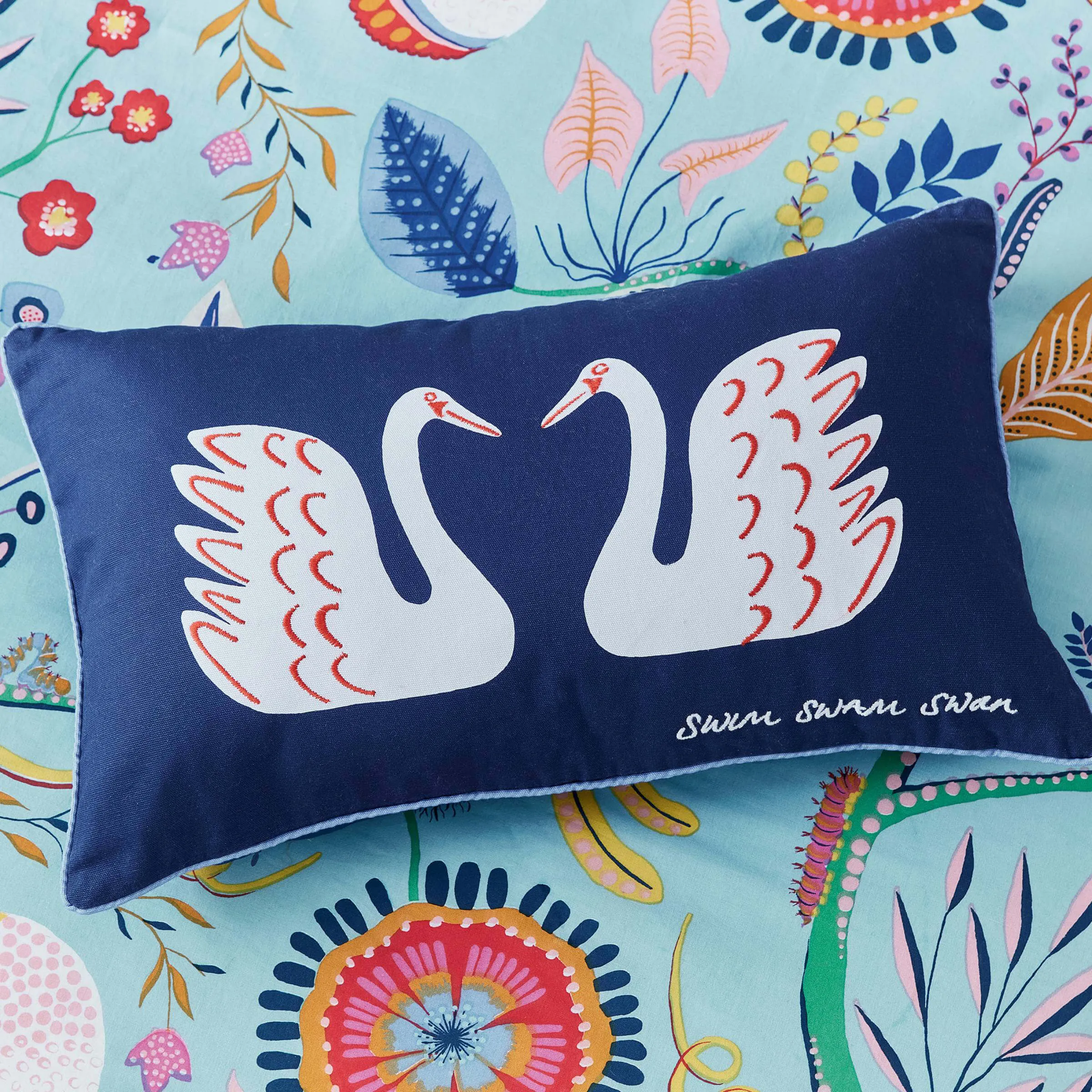 Rectangular Cushion Embroidered - Navy, Cotton