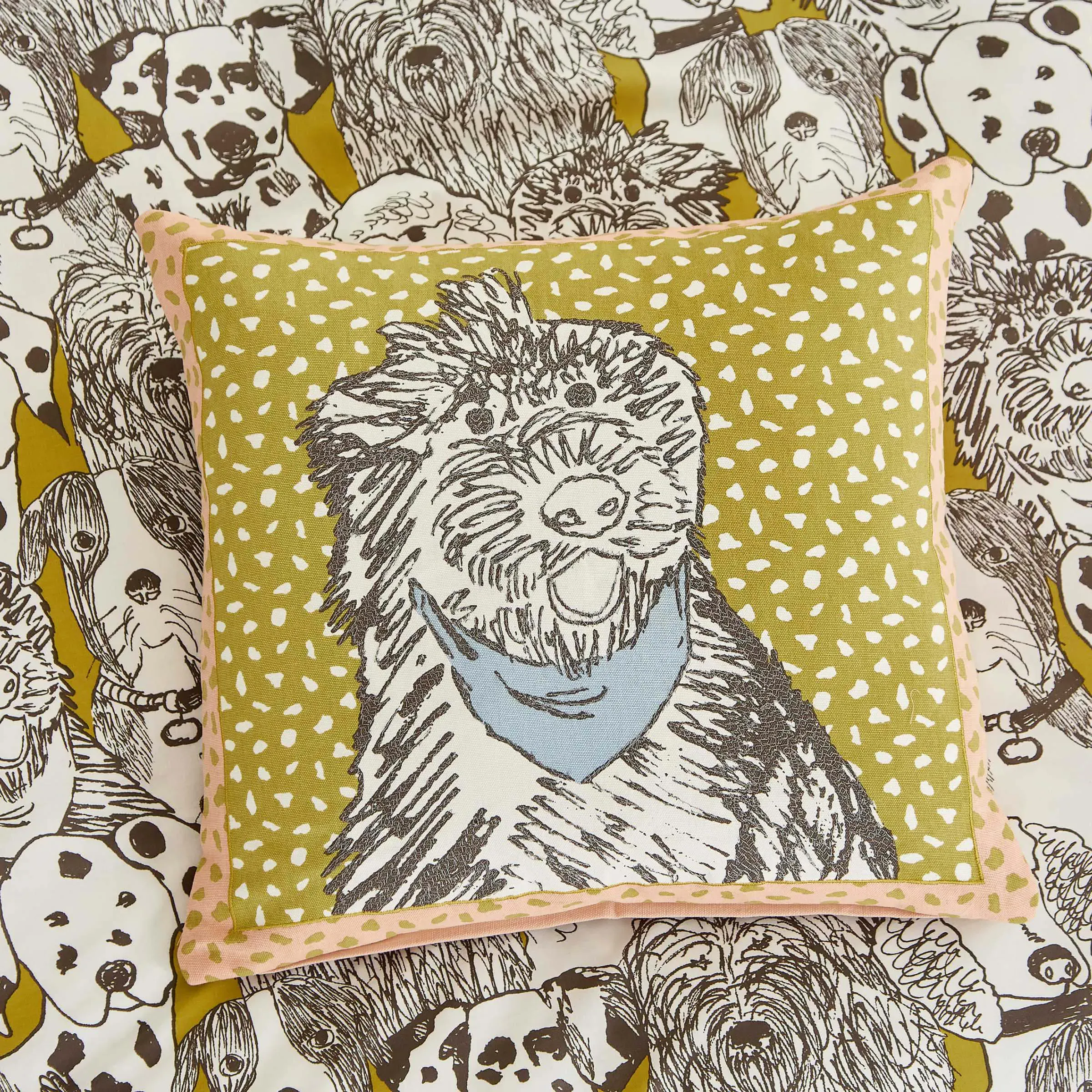 Square Cushion with Embroidery - Mustard, Cotton