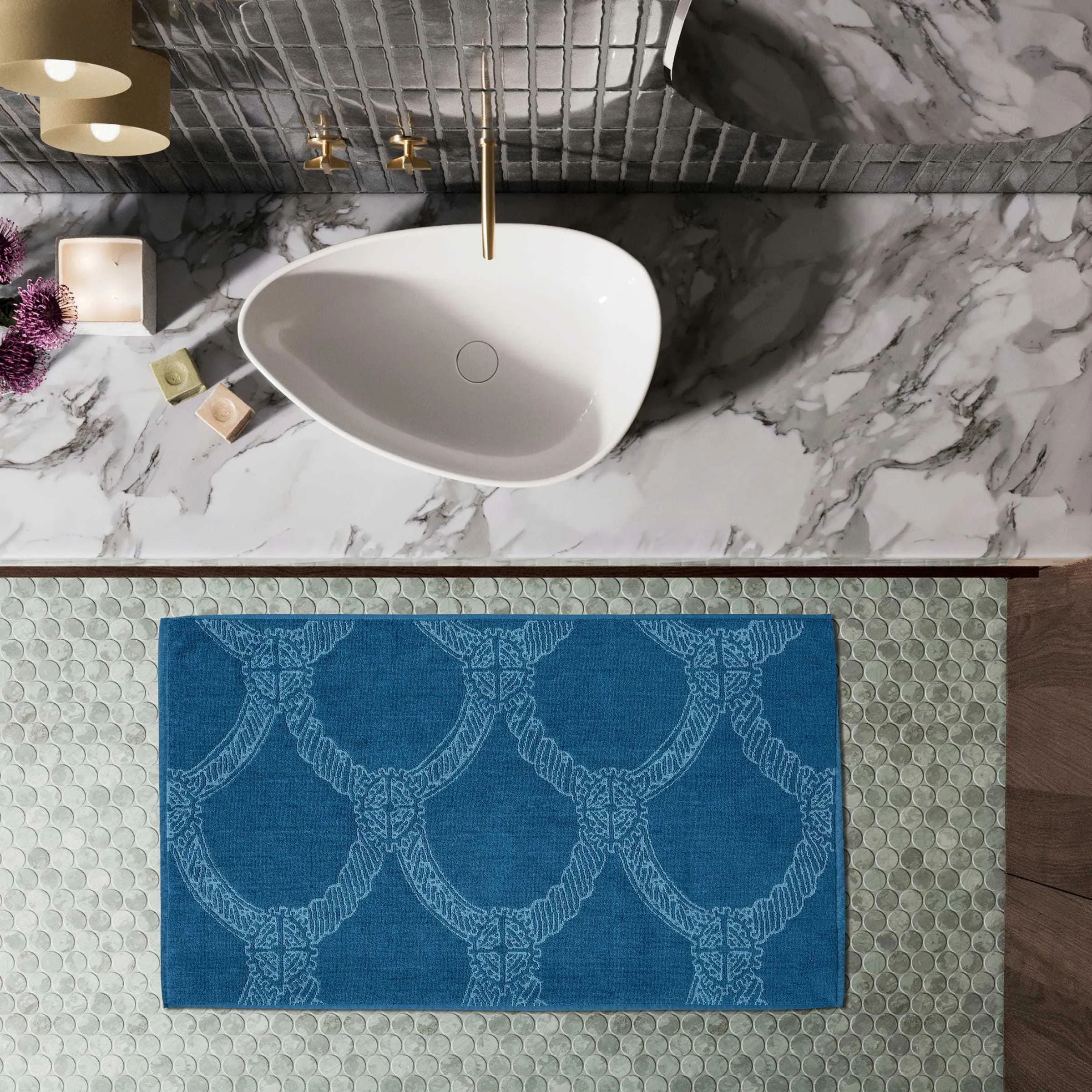 Bath Mat with Graphic Design - Denim, Cotton