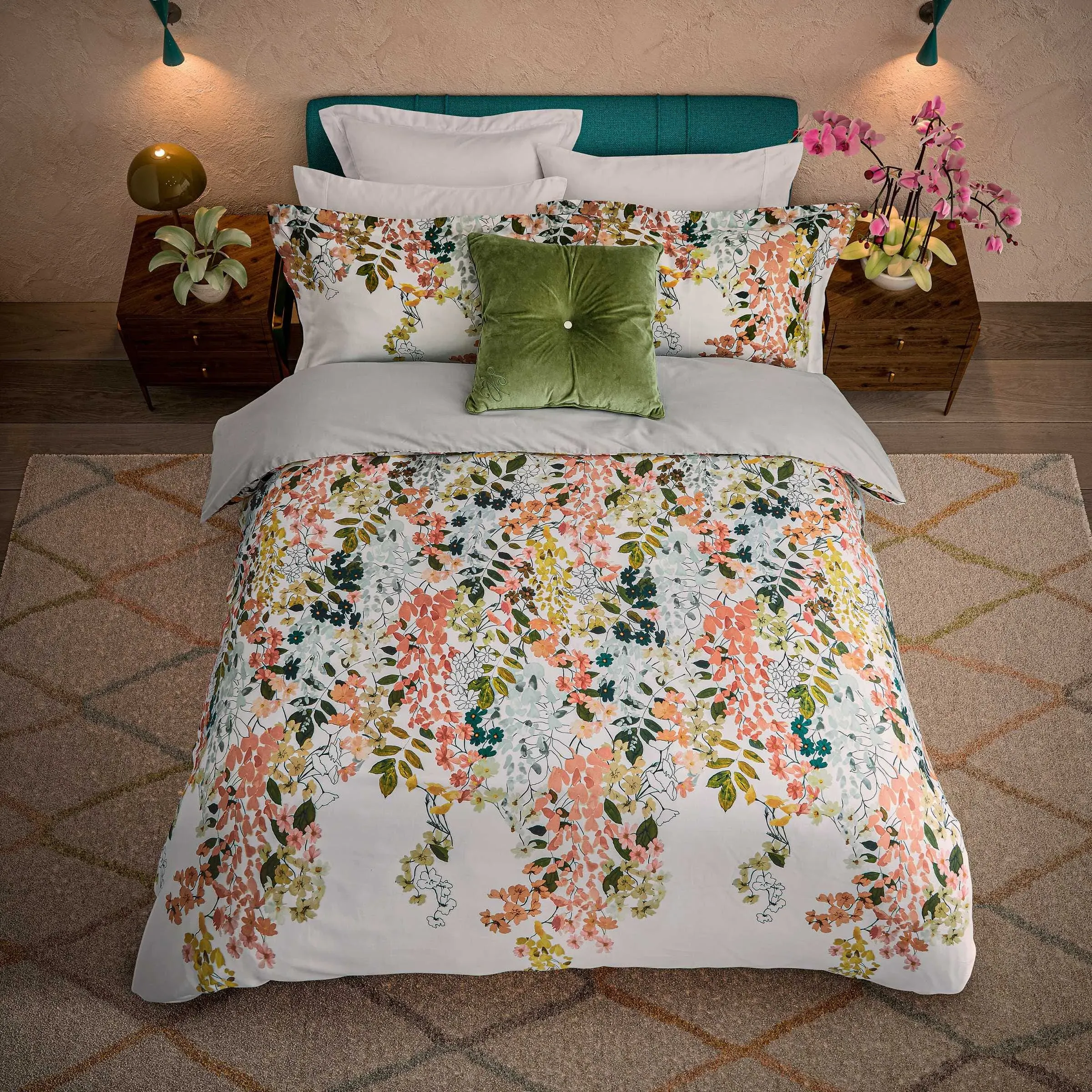 Branded Button Cushion - Green, Cotton Velvet alternate view