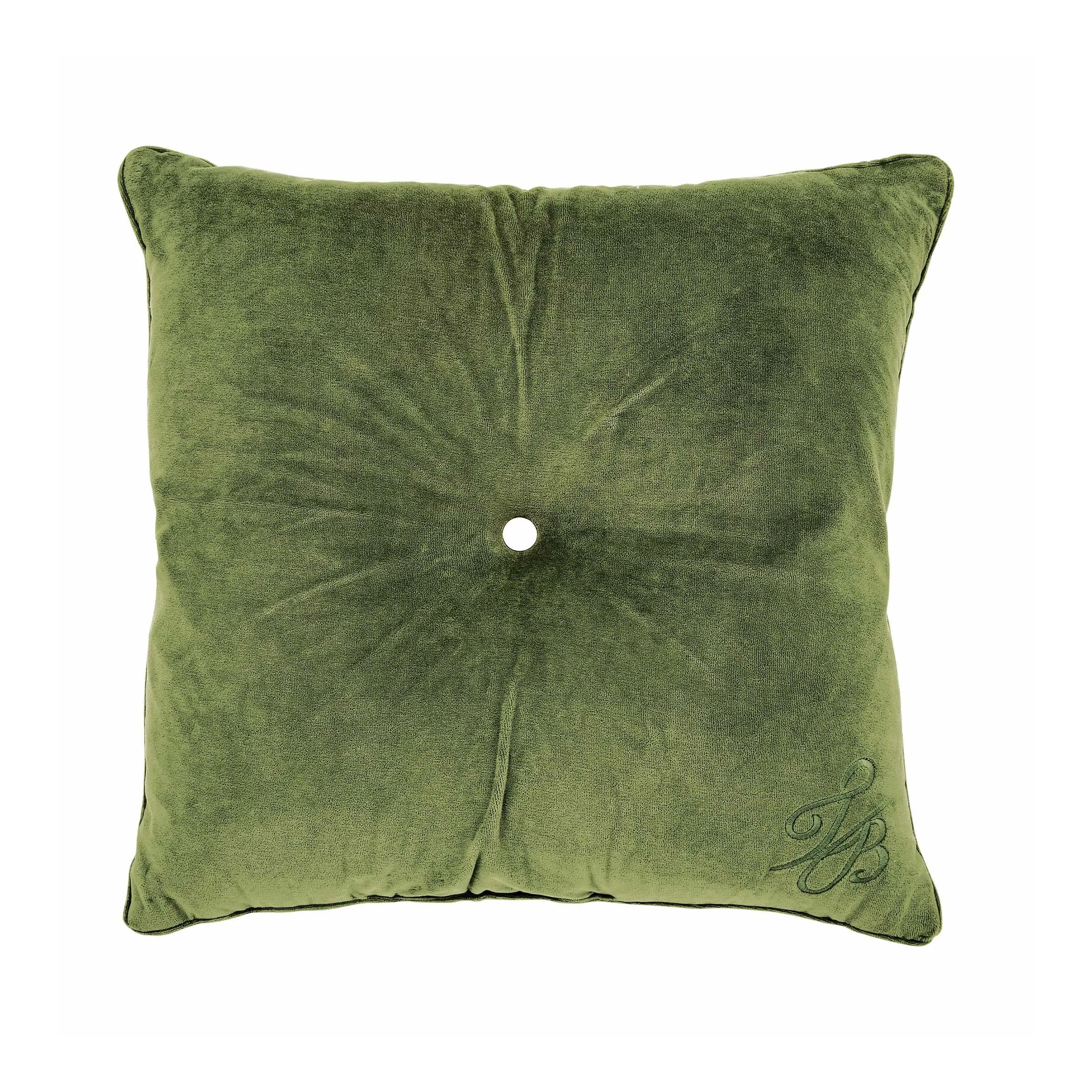 Branded Button Cushion - Green, Cotton Velvet product