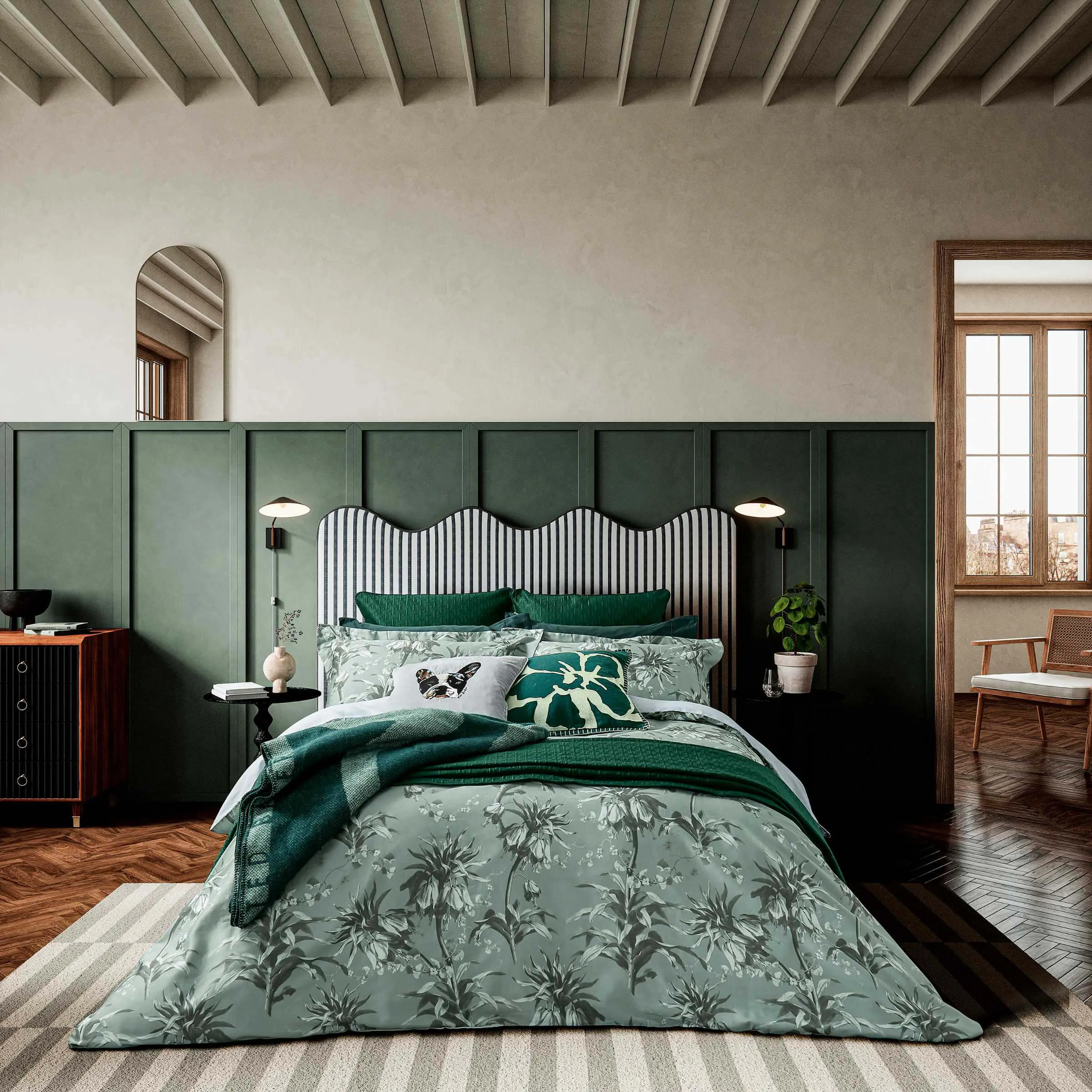 Double Duvet Cover Set Floral - Mint