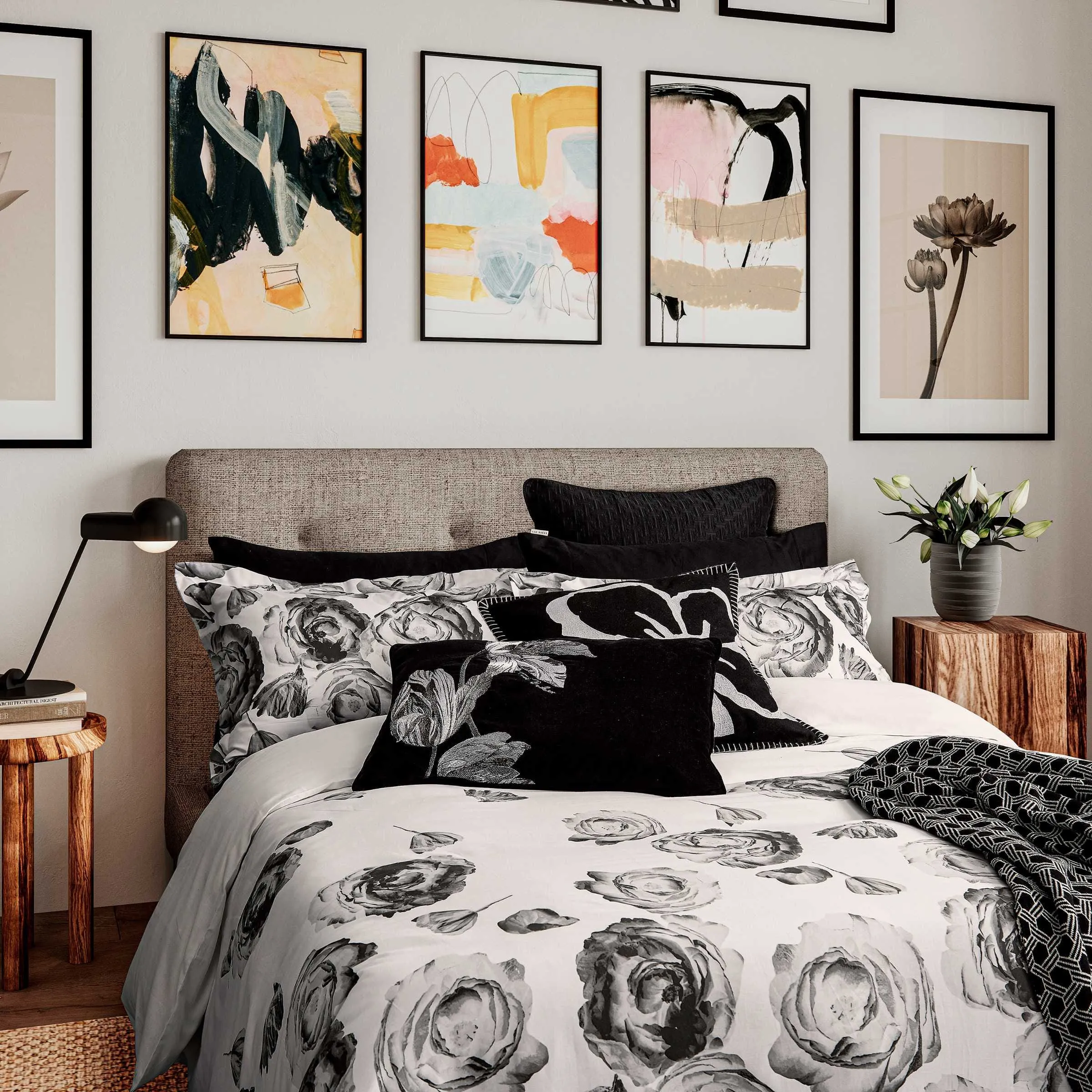 Double Duvet Cover Set Floral - Mono, Cotton image