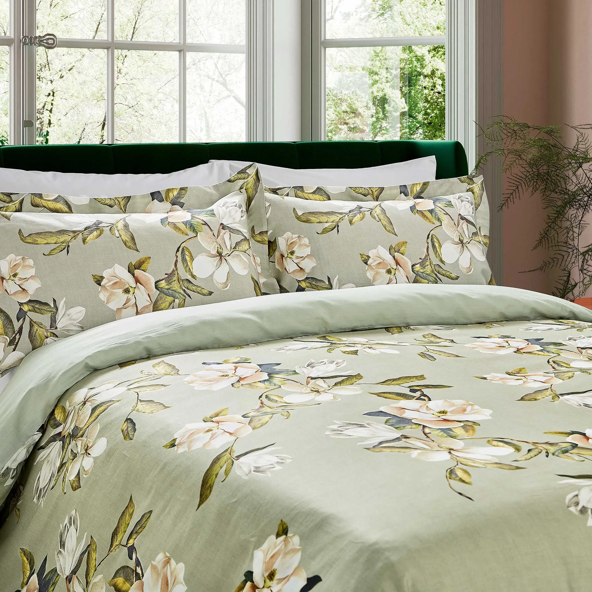 Double Duvet Cover Set Floral - Sage, Cotton