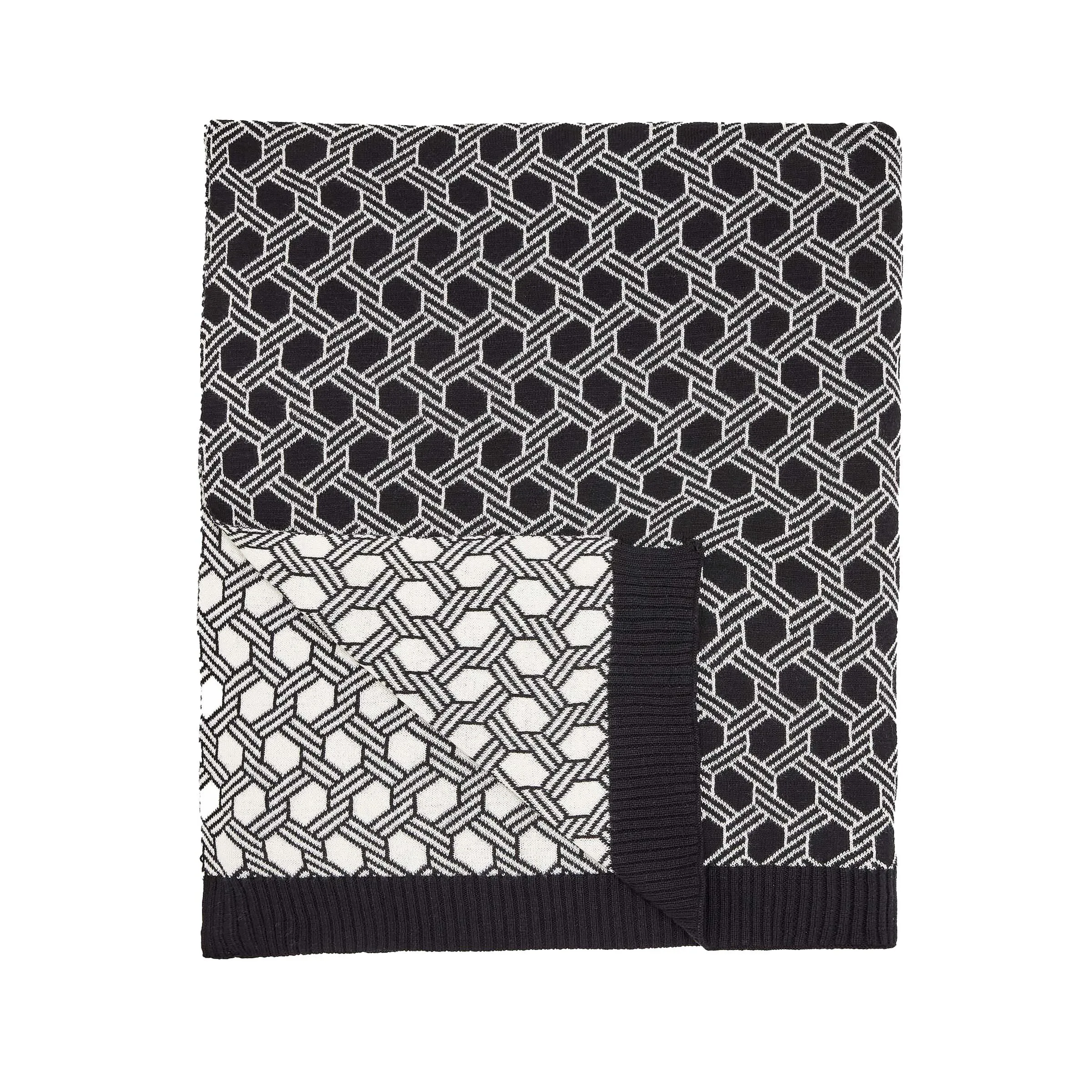 Geo Knitted Throw - Black/Natural, Cotton image