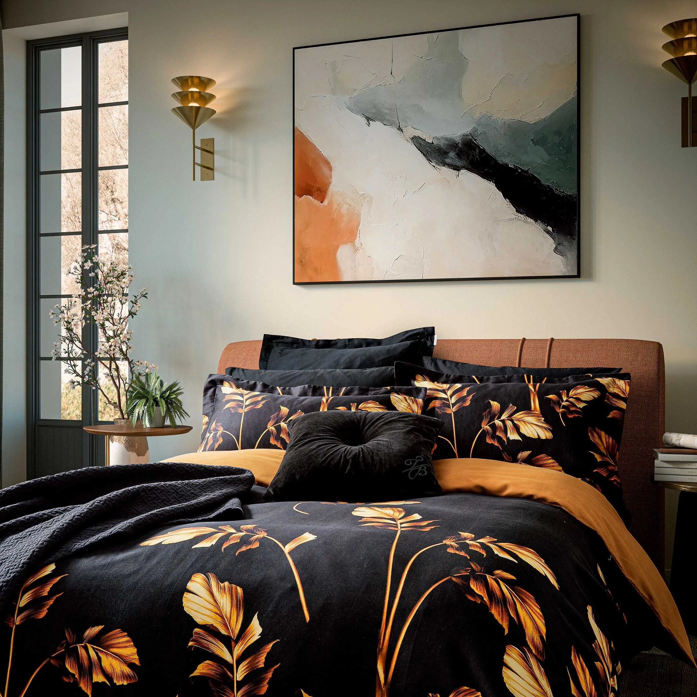 Gilded Floral Double Duvet Cover Set - Black, Cotton Sateen product