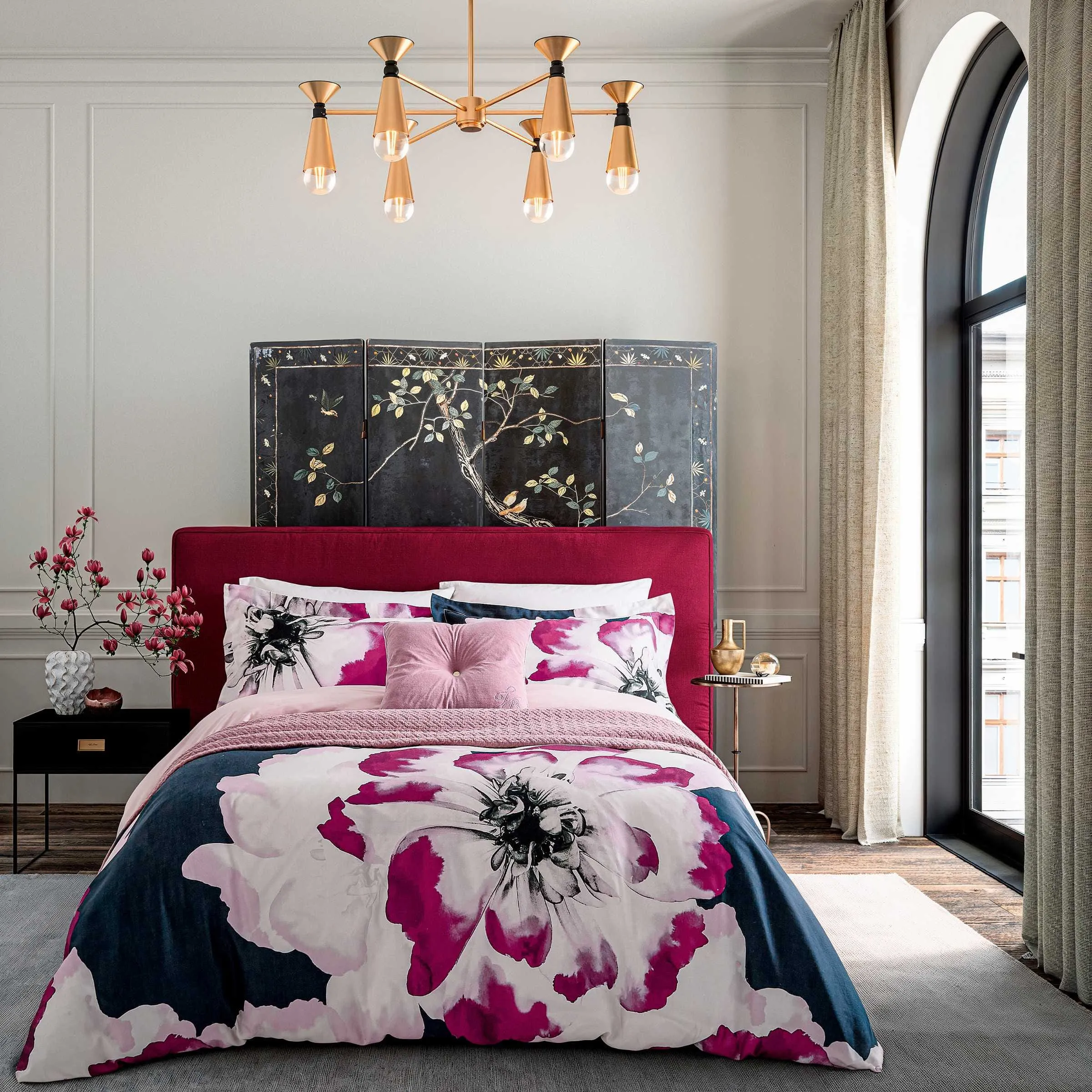 Inky Bloom Double Duvet Cover Set - Navy, Cotton Sateen alternate view