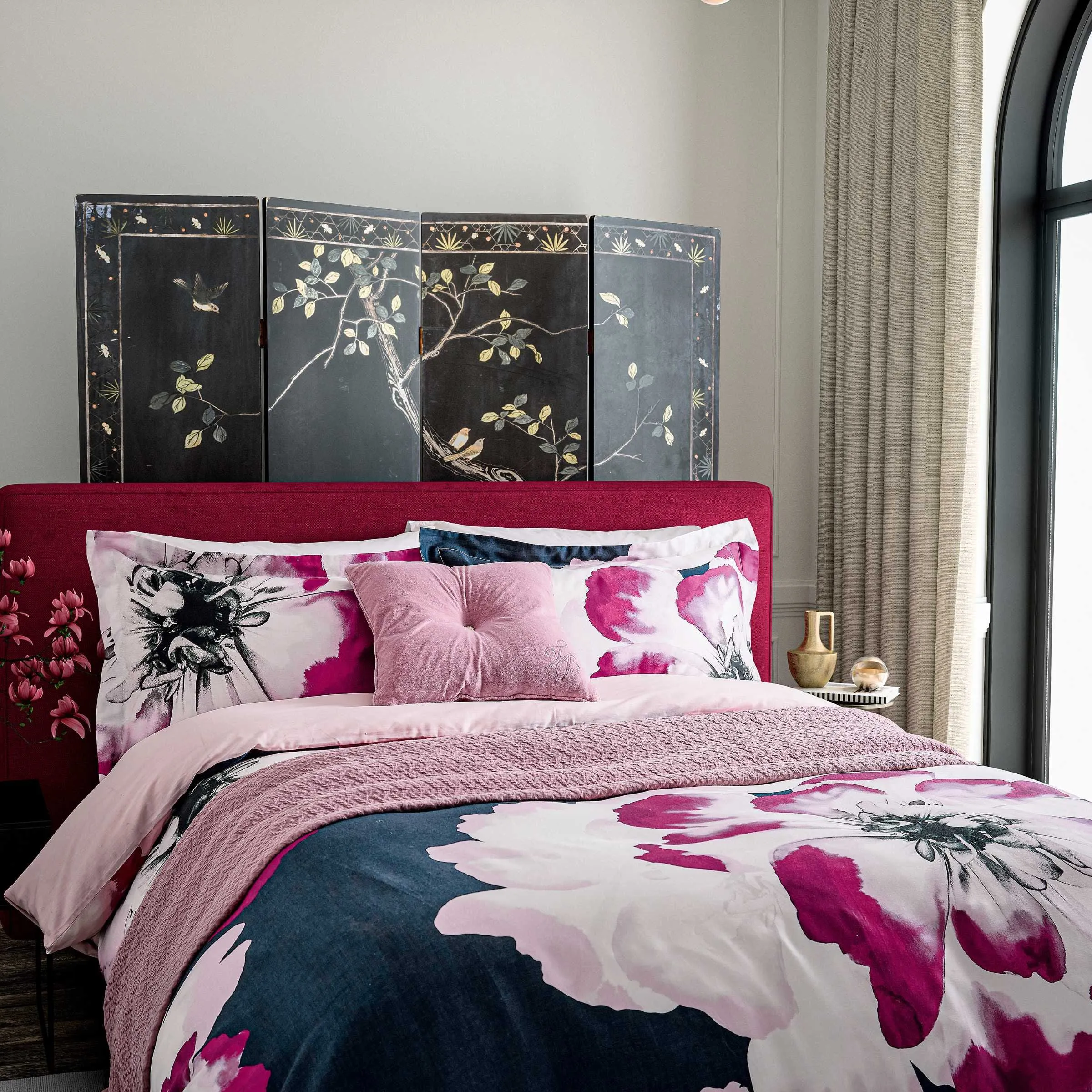Inky Bloom Double Duvet Cover Set - Navy, Cotton Sateen product