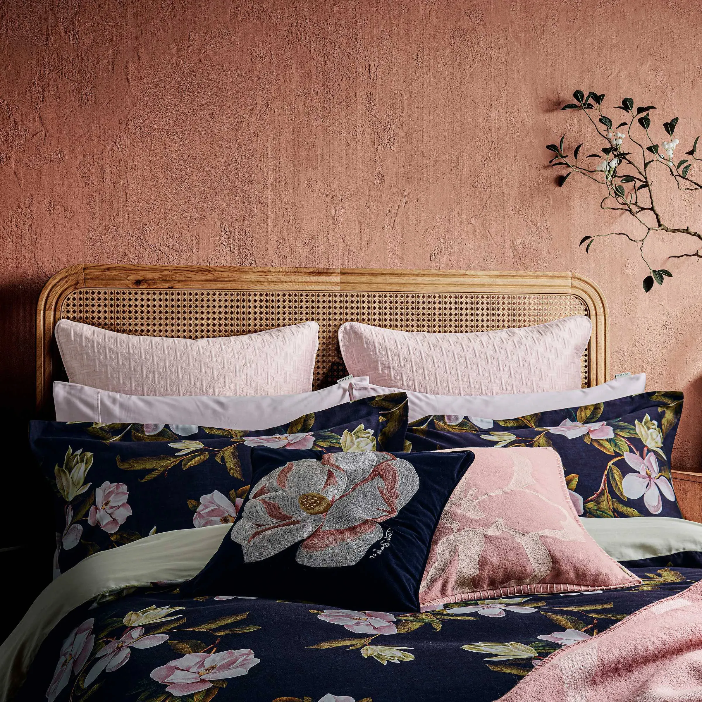 King Size Duvet Cover Set Floral - Navy, Cotton