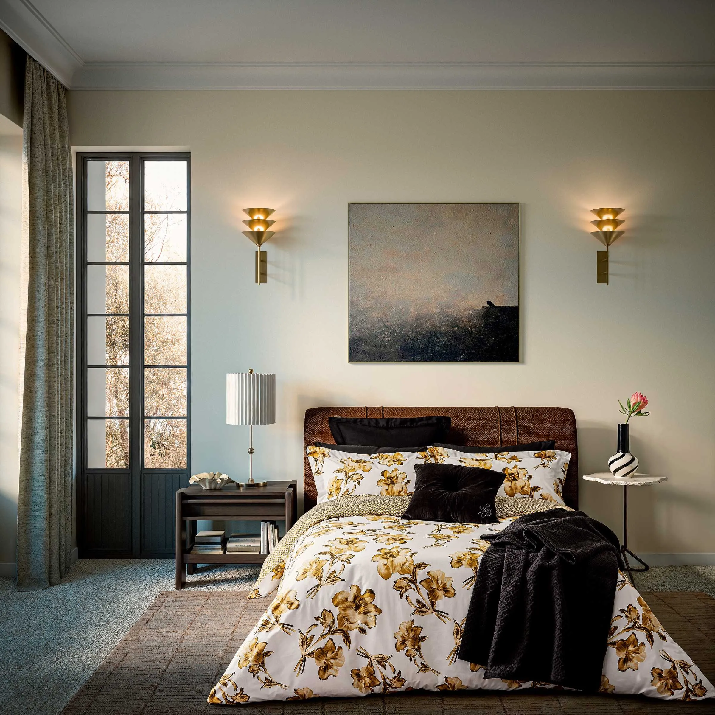 Midnight Garden Double Duvet Cover Set - Ochre, Cotton Sateen alternate view