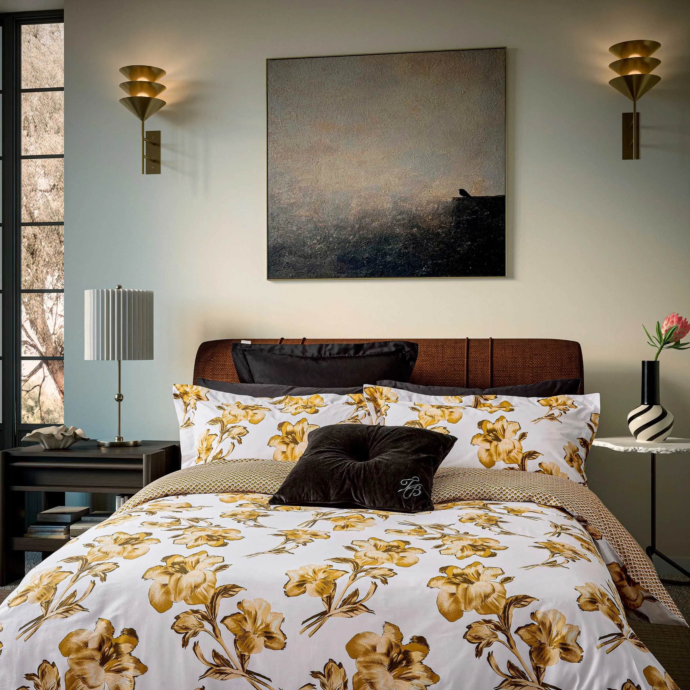 Midnight Garden Double Duvet Cover Set - Ochre, Cotton Sateen product