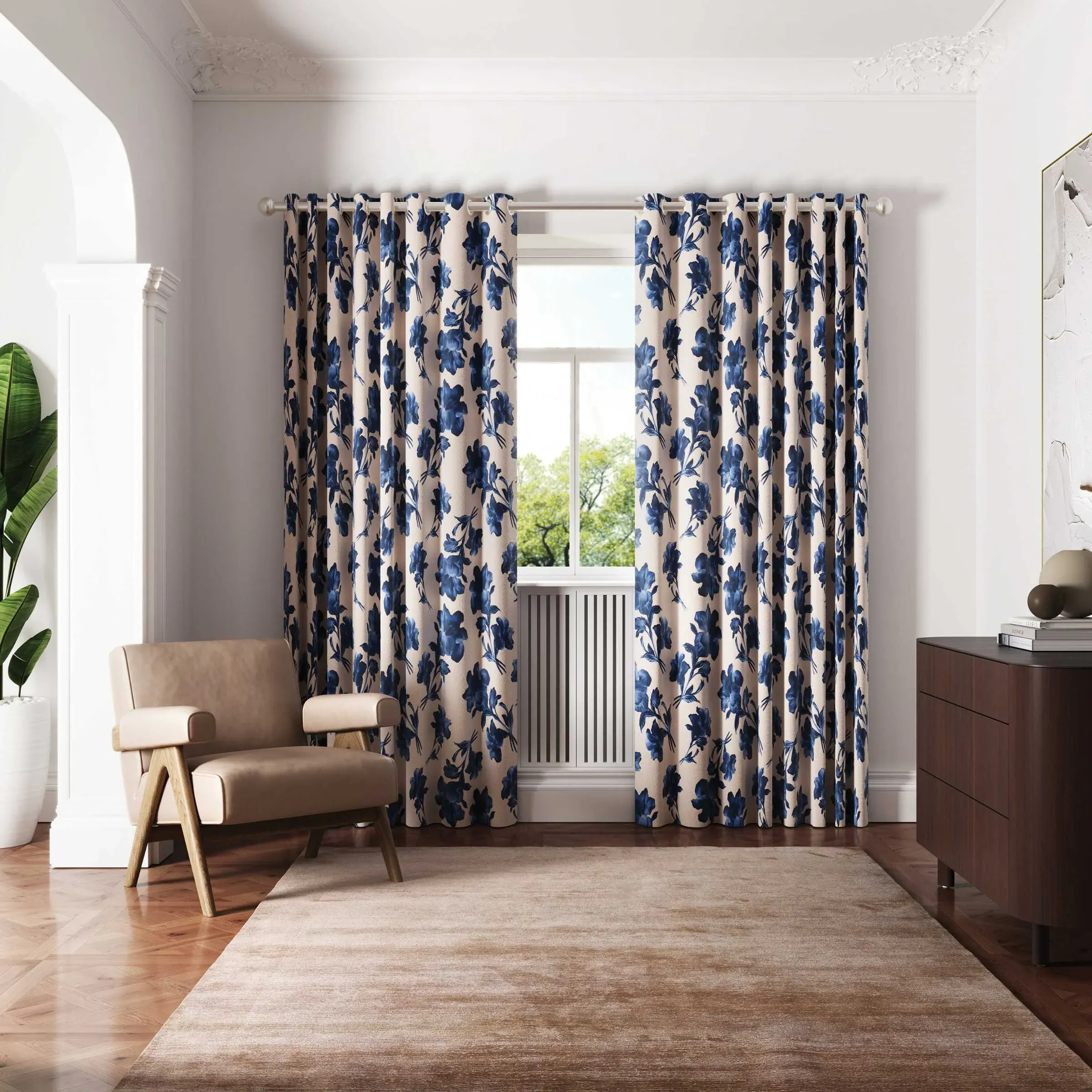 Midnight Garden Lined Eyelet Curtains 66x54" - Blue, Cotton alternate view