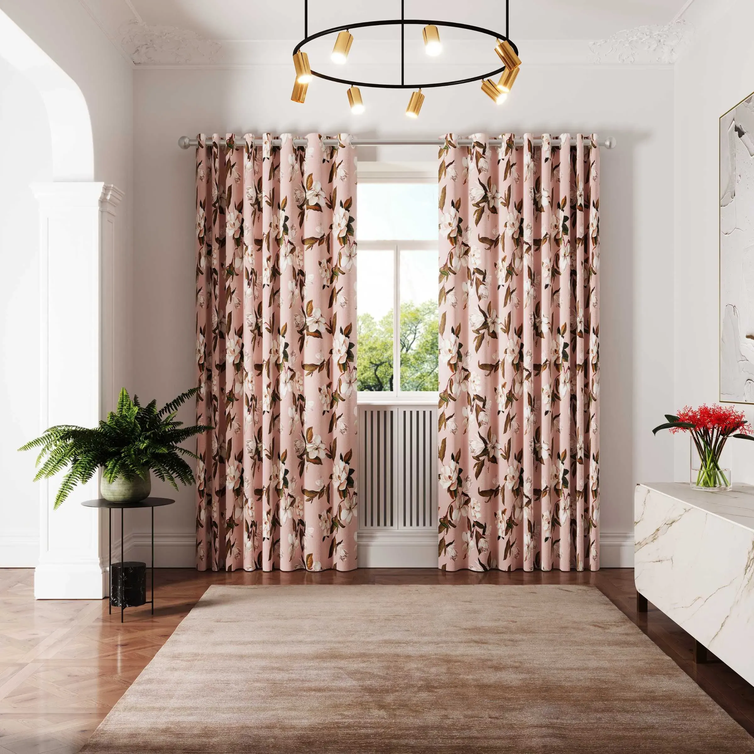 Opal Floral Lined Curtains 66x54" - Pink, Cotton alternate view