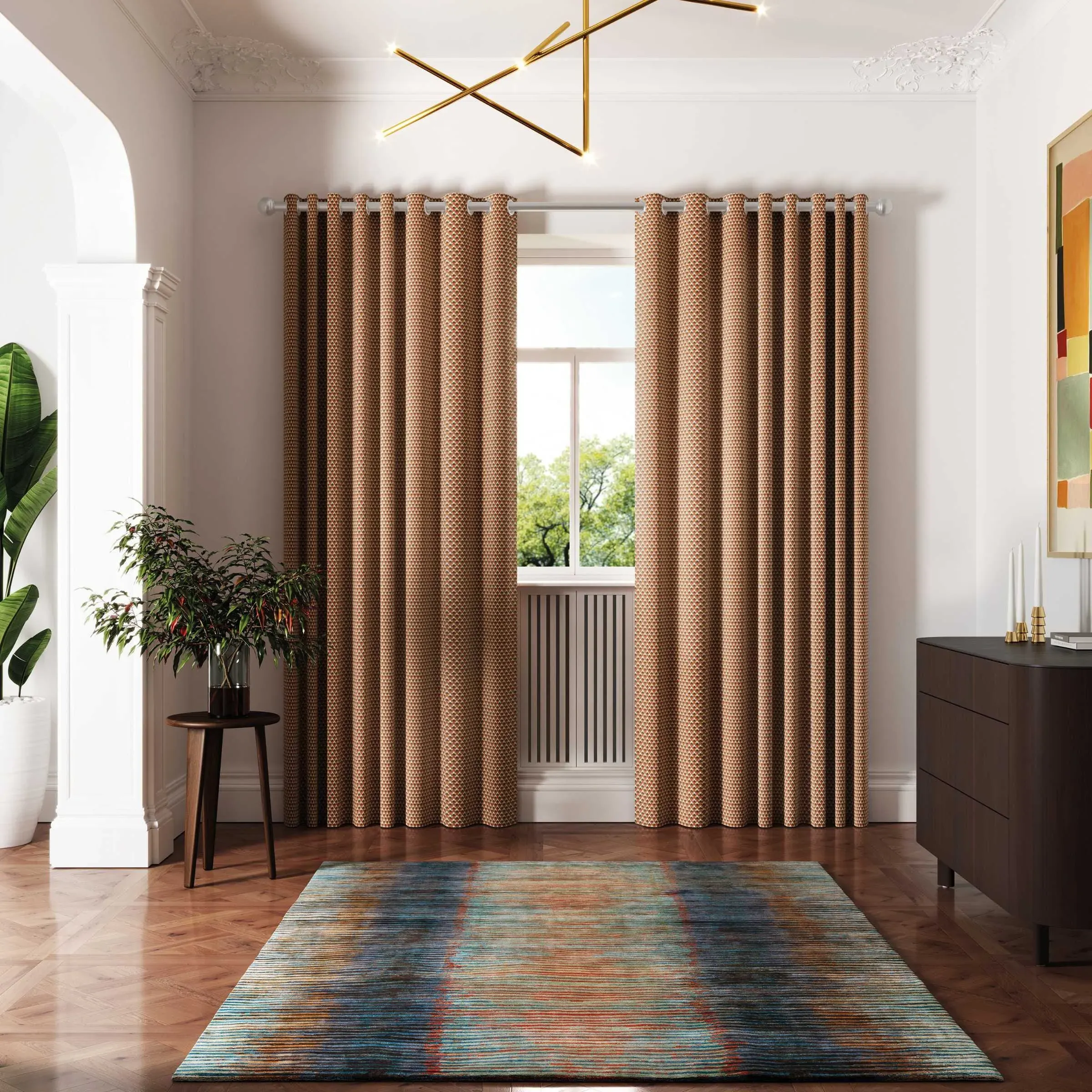 Palm Geo Lined Curtains 66x54" - Terracotta, Cotton alternate view