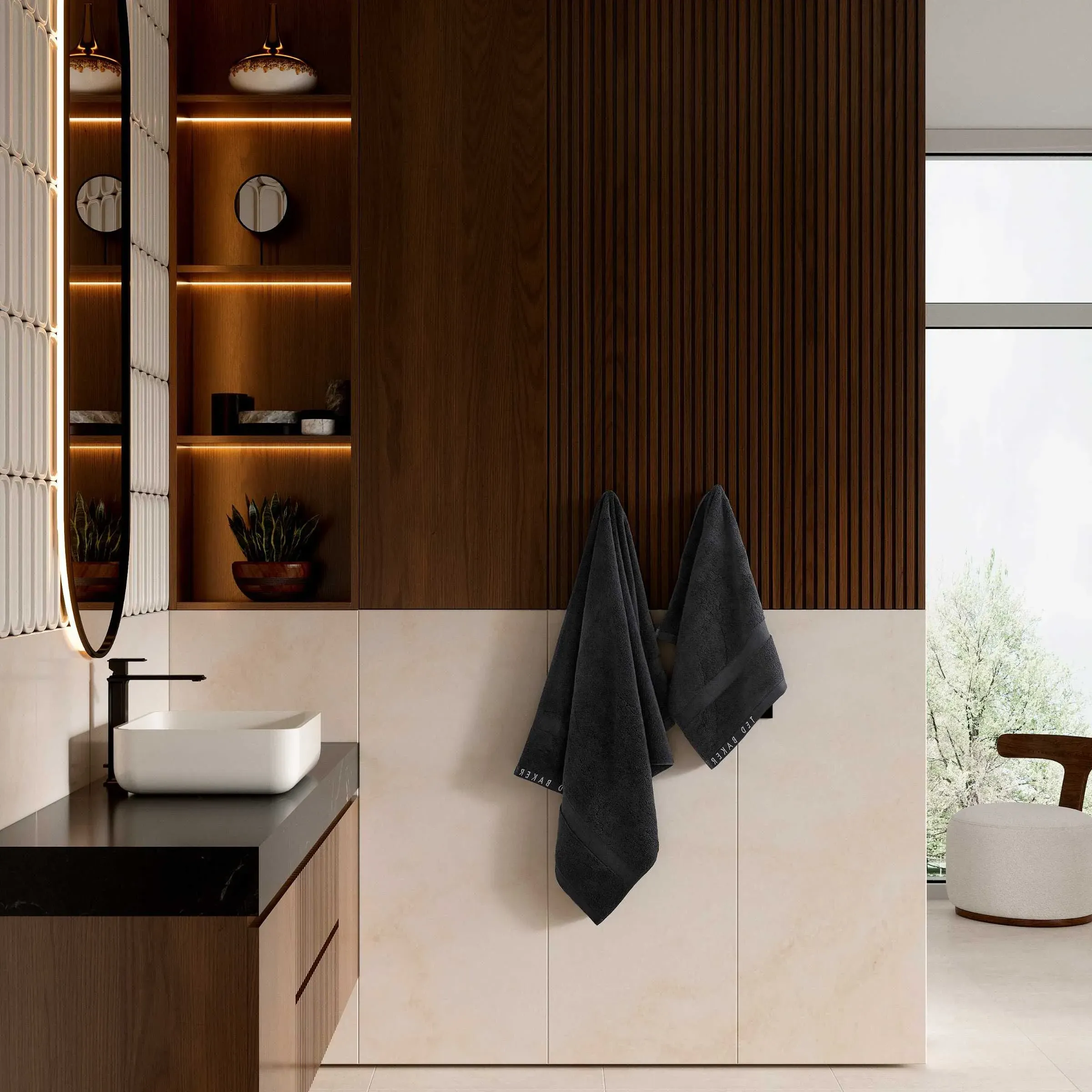 Plain Dye Hand Towel - Black, Zero-Twist Cotton alternate view