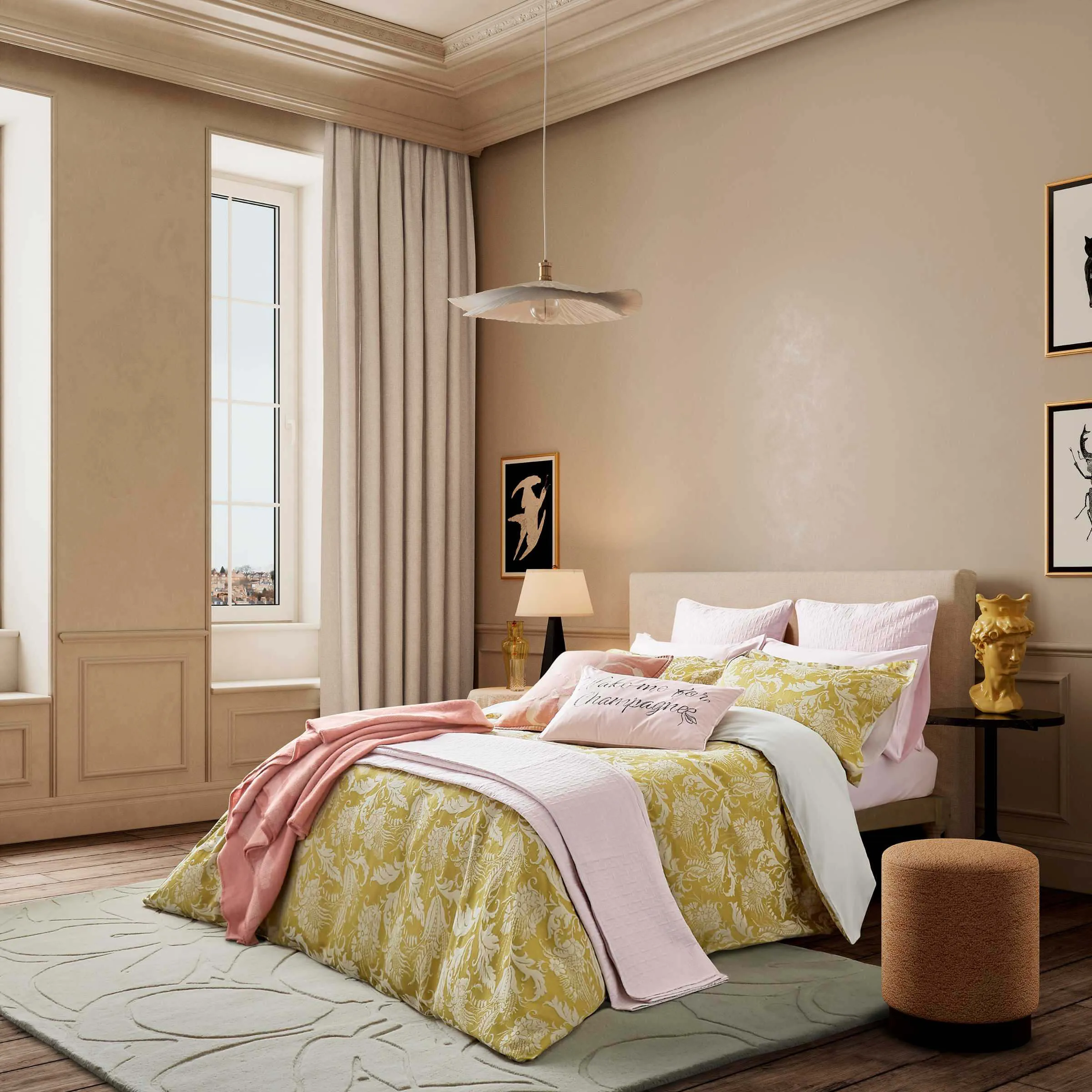 Square Embroidered Cushion 45x45cm - Pink