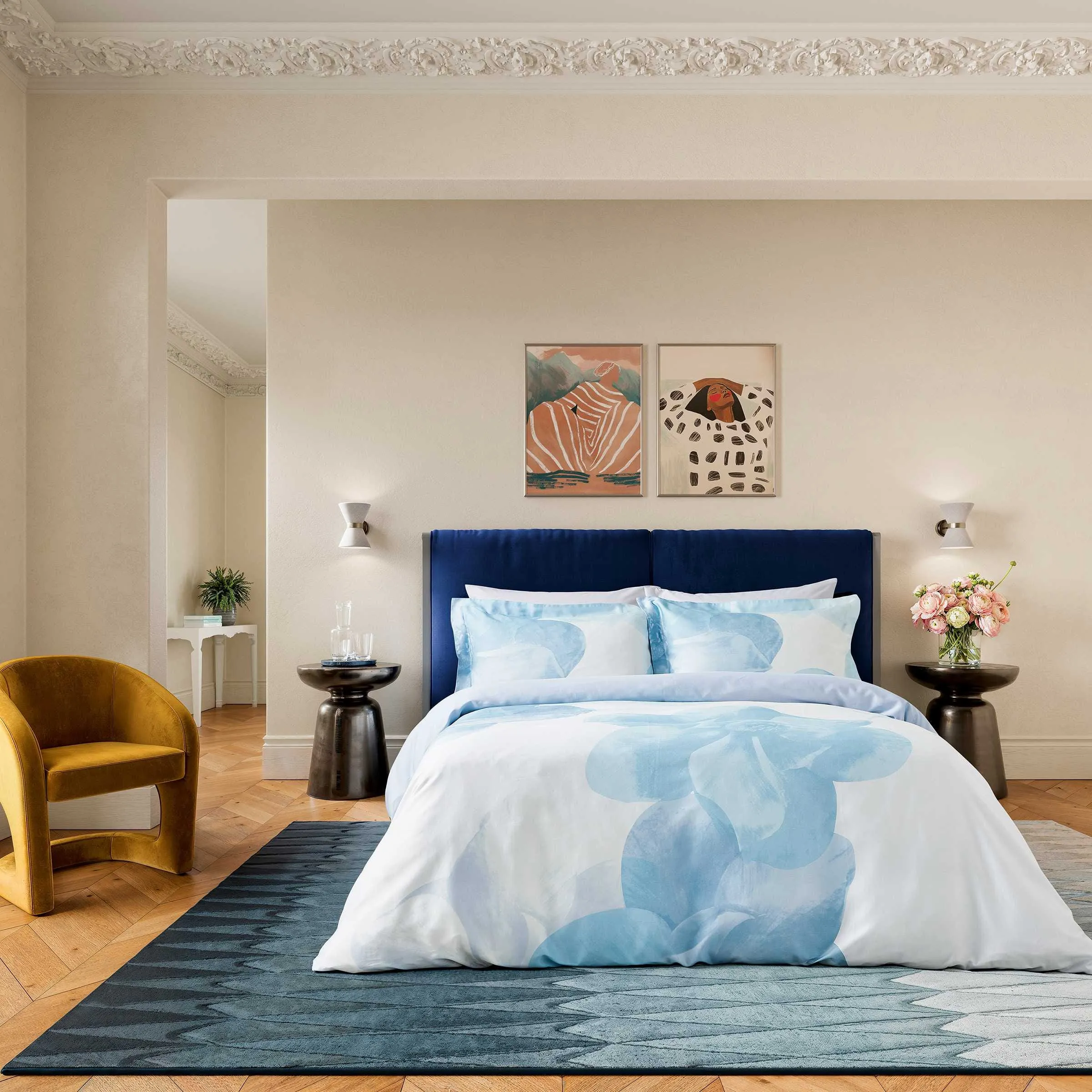 Super King Duvet Cover Set - Blue, Cotton Sateen