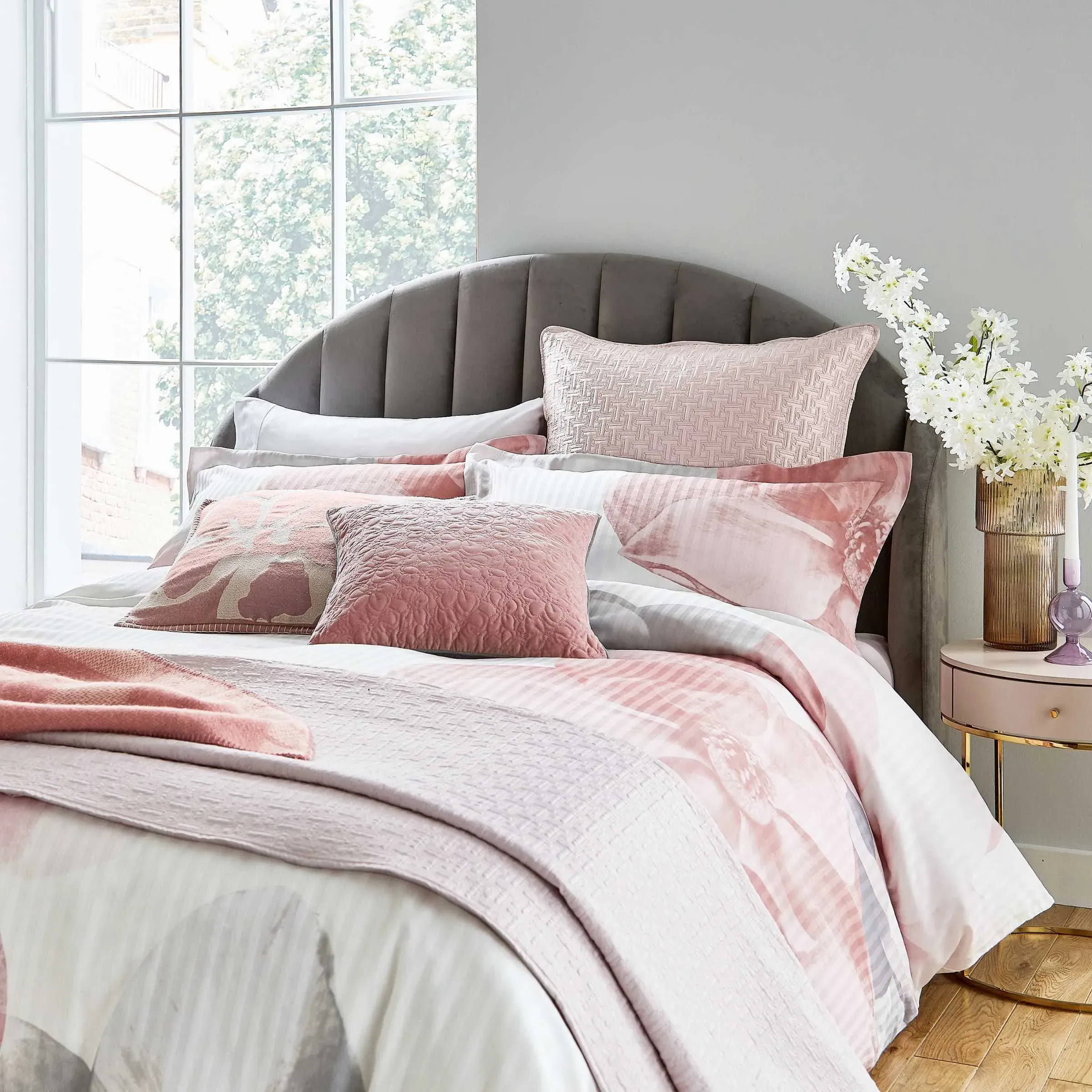 Super King Duvet Cover Set - Pink, Cotton Sateen