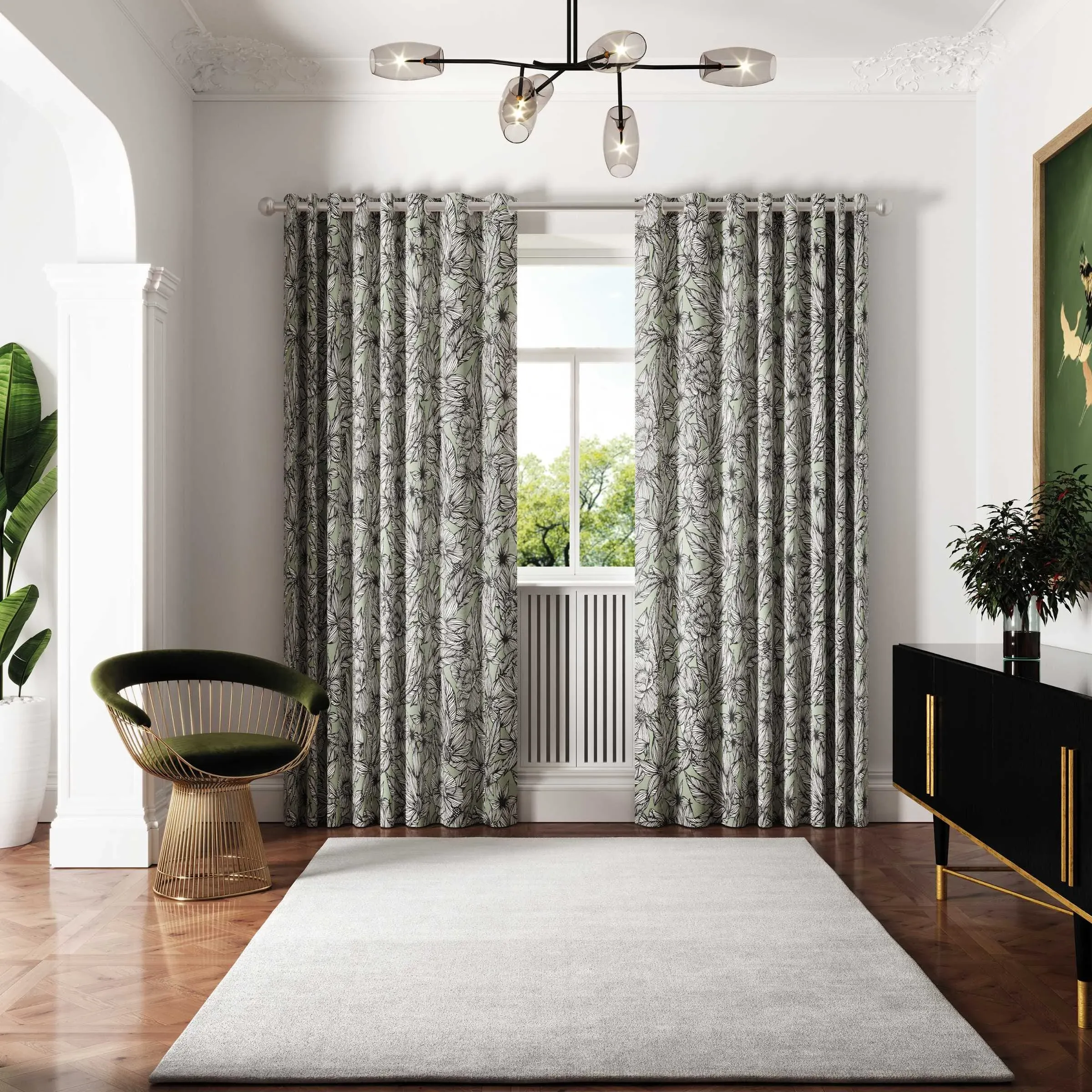 Vietnm Lined Curtains with Eyelets - Sage alternate view