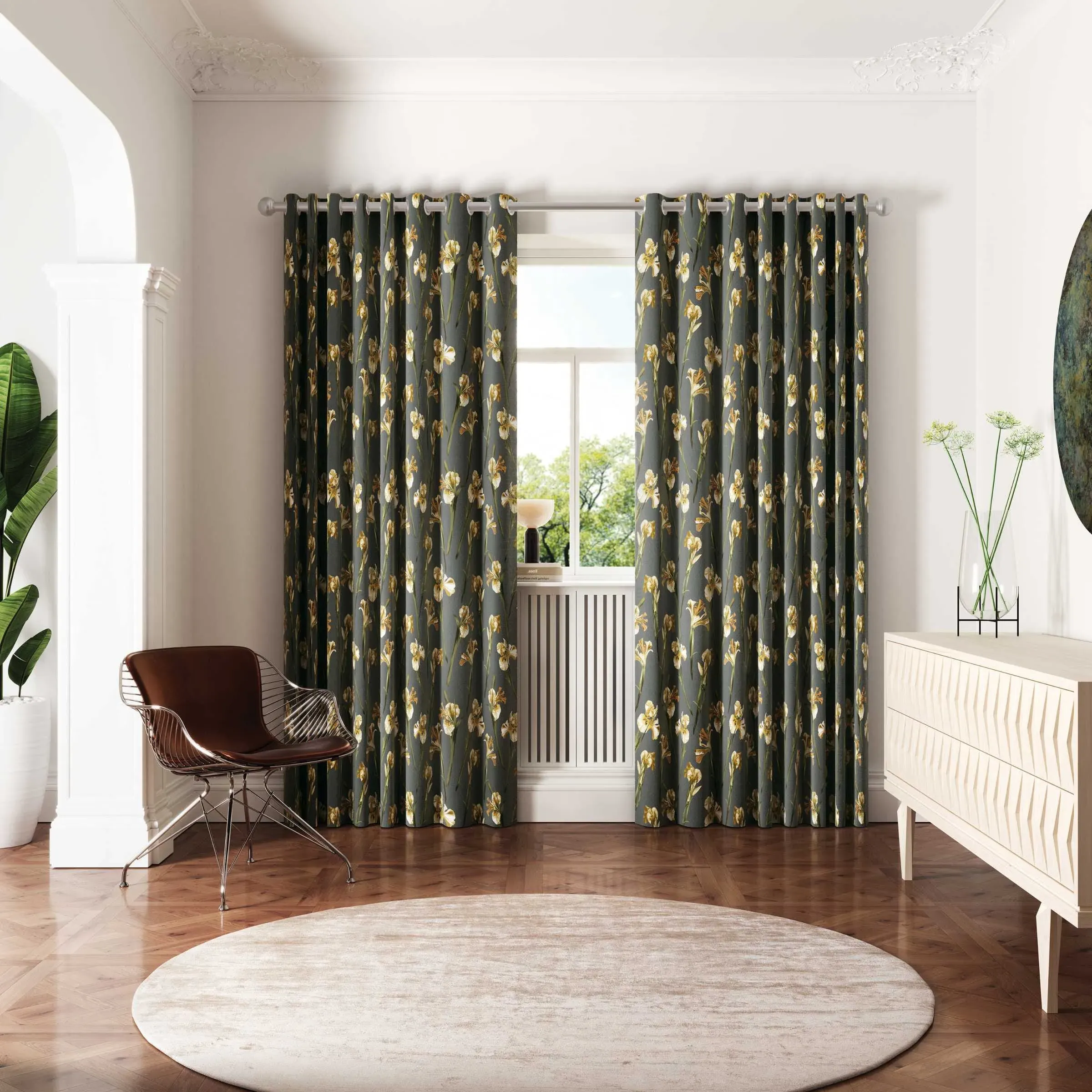 Wild Iris Lined Curtains 66x54" - Charcoal alternate view