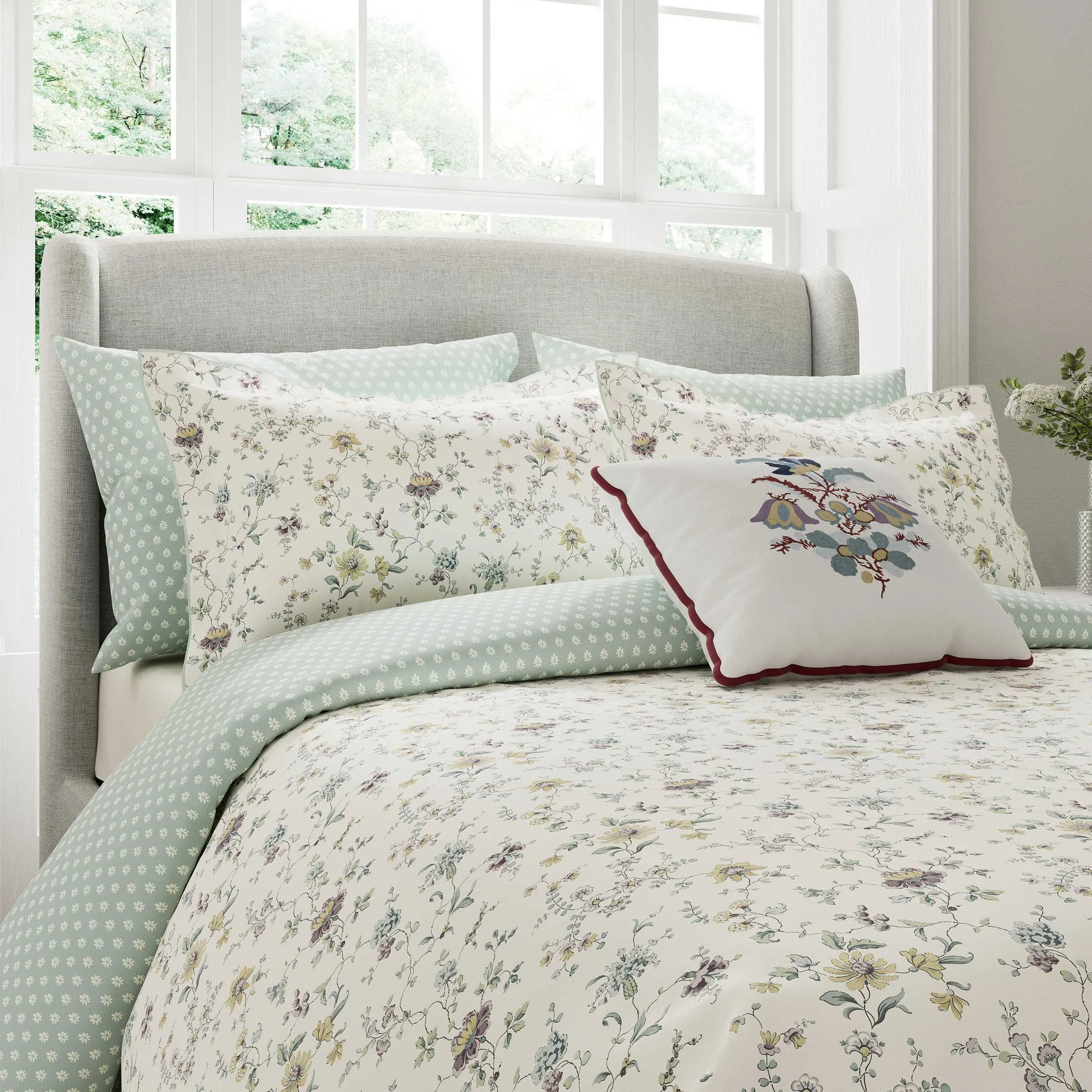 Flora Double Duvet Cover Set - Duck Egg product