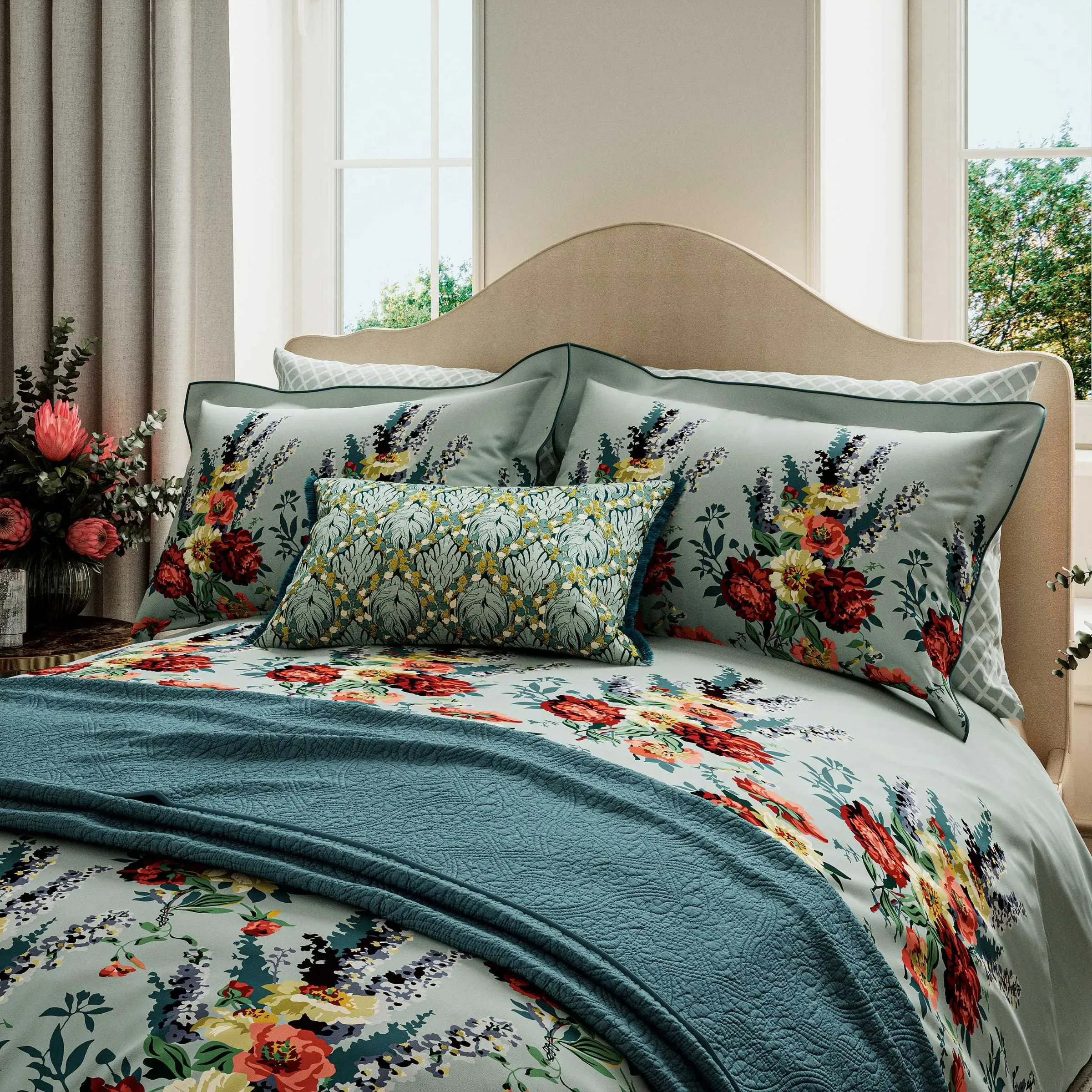 King Size Duvet Cover Set Botanical - Teal