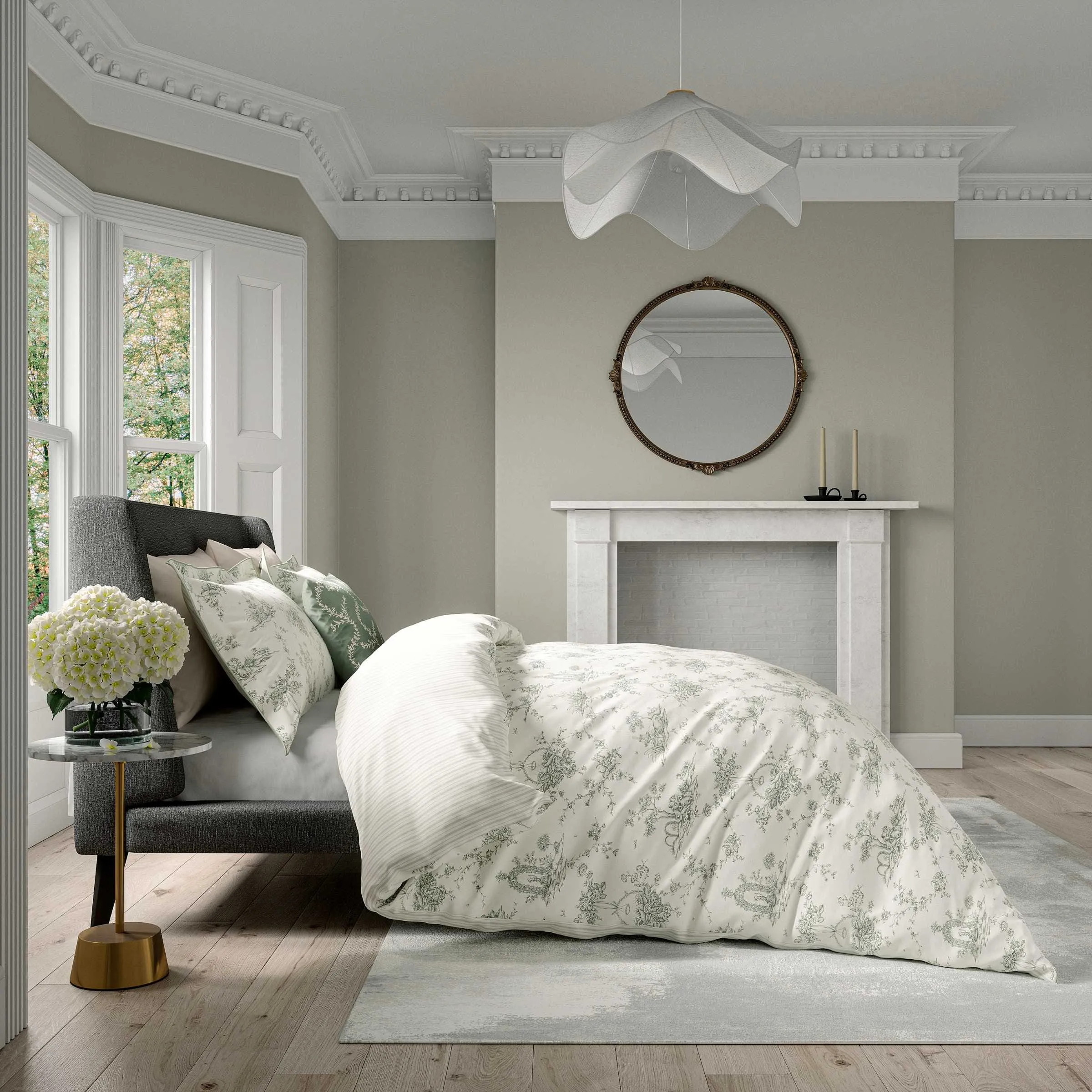 King Size Duvet Cover Set Garden of Love - Green