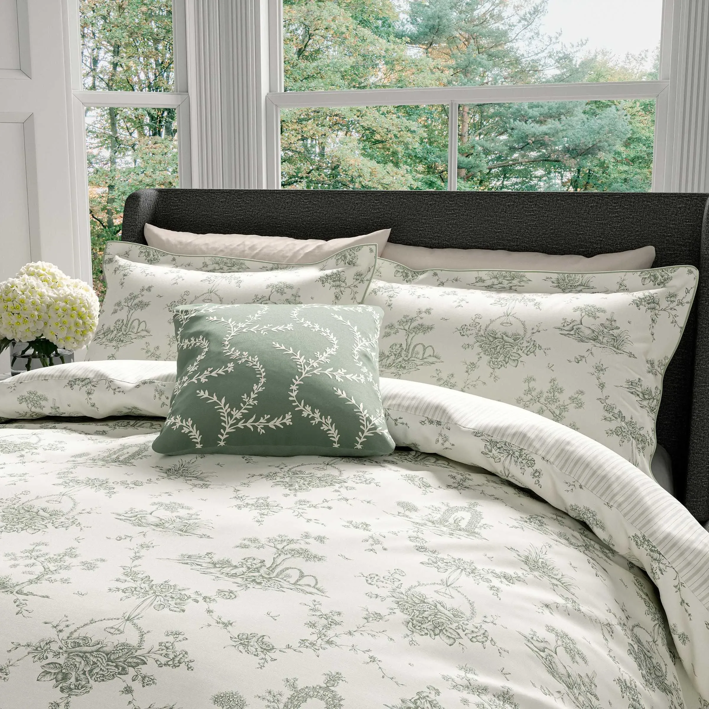 King Size Duvet Cover Set Garden of Love - Green