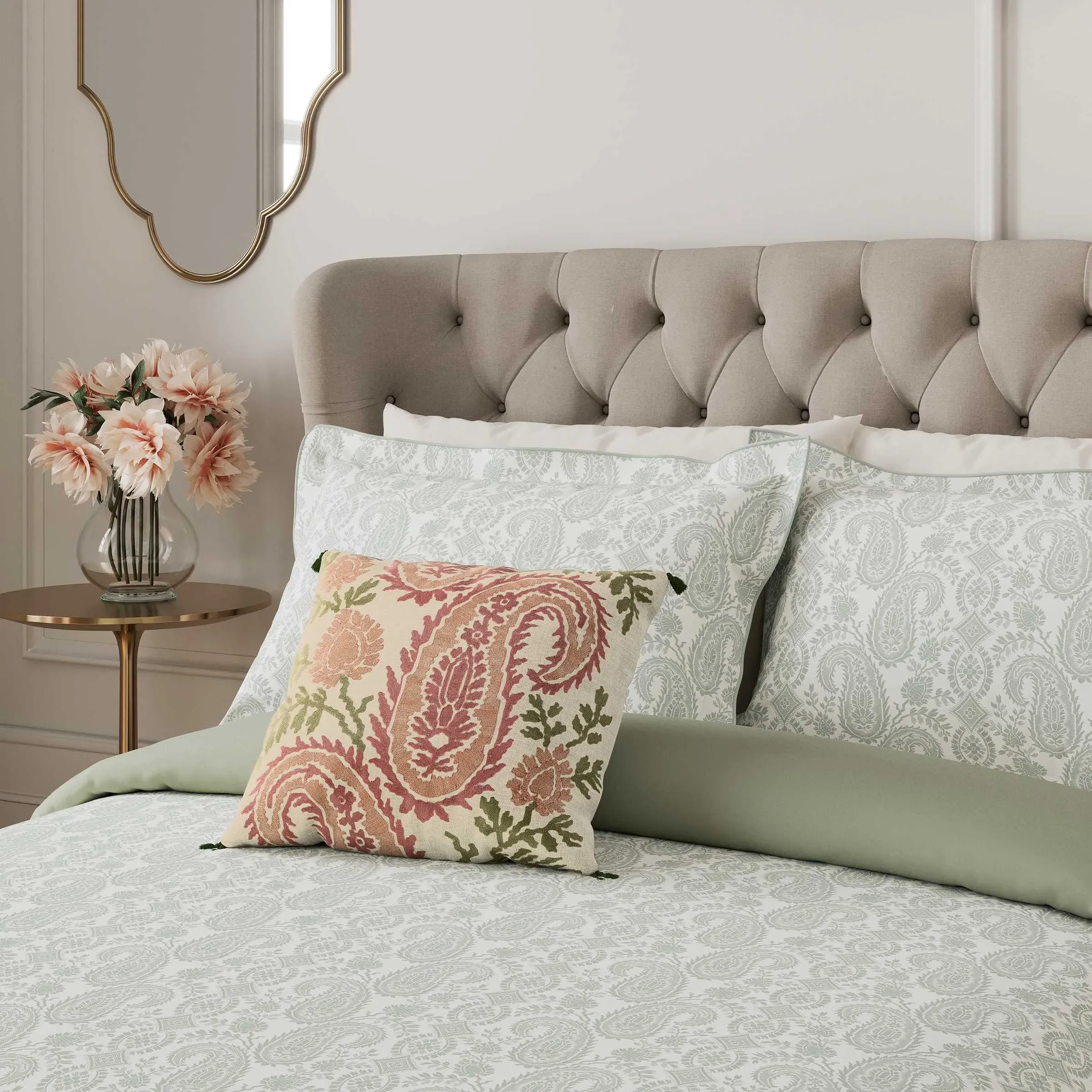 King Size Duvet Cover Set Paisley - Sage