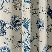 Lined Curtains with Floral Motifs - Blue