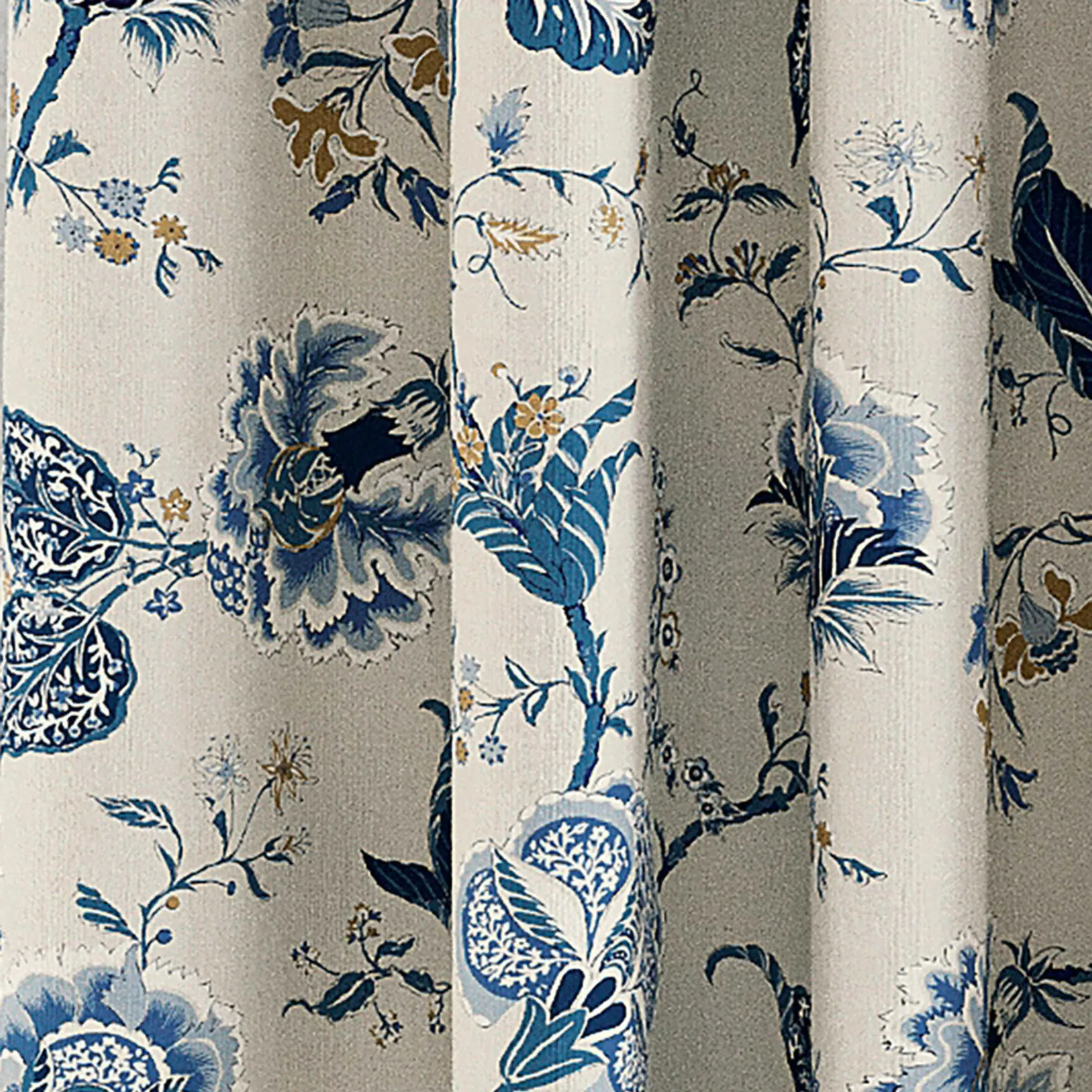 Lined Curtains with Floral Motifs - Blue