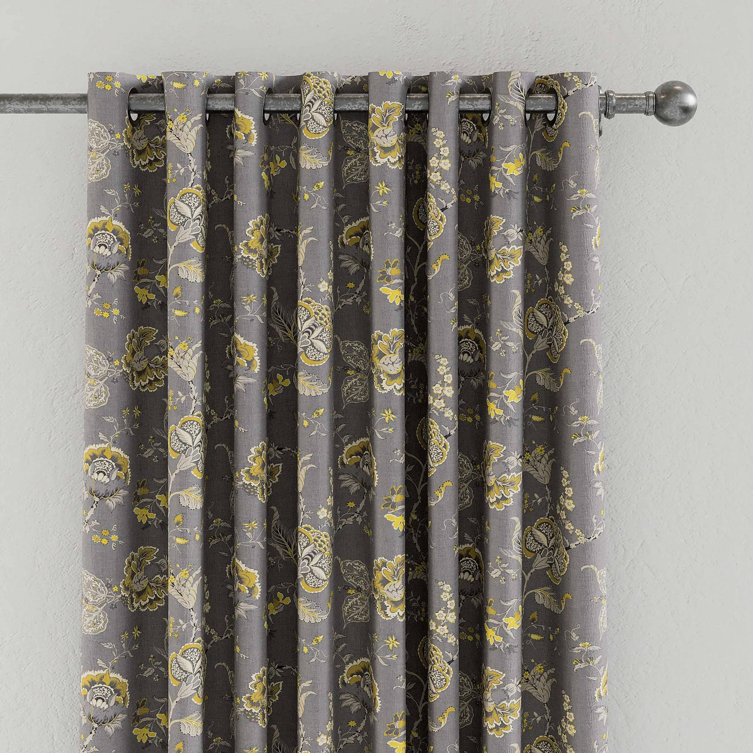 Lined Curtains with Floral Motifs - Grey