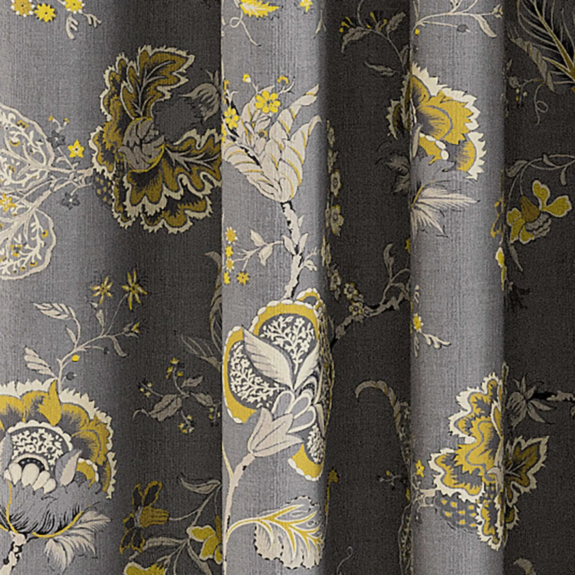 Lined Curtains with Floral Motifs - Grey