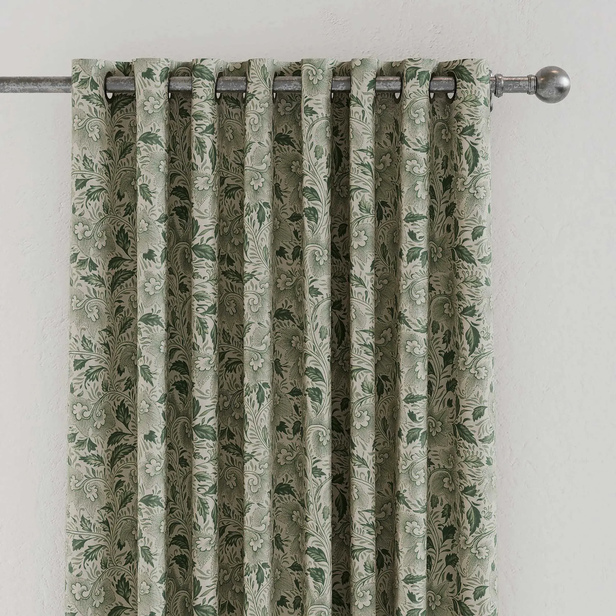 Ornamental Bloom Lined Curtains - Green
