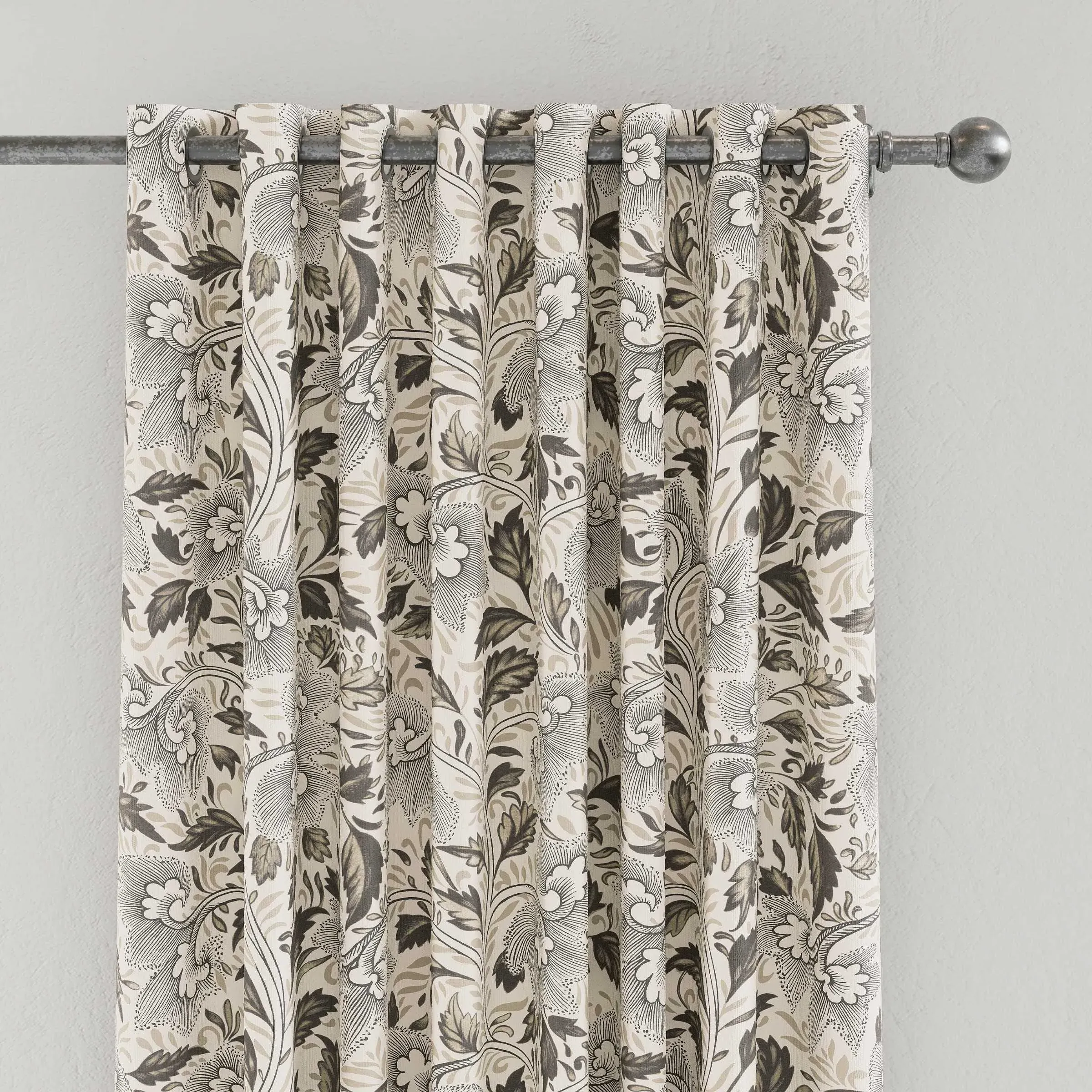Ornamental Bloom Lined Curtains - Grey