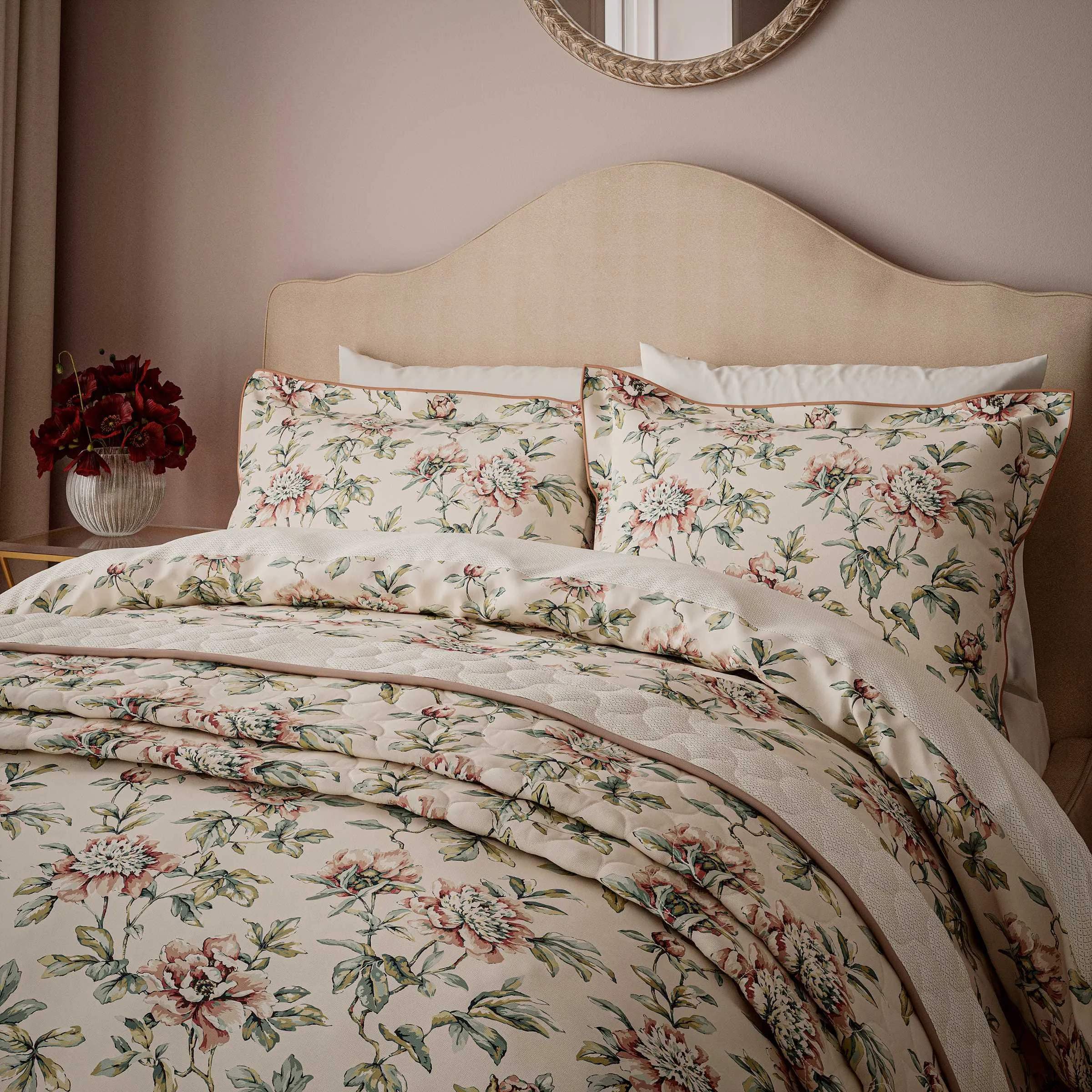 Peony Blossom Single Duvet Cover Set - Blush & Jade product