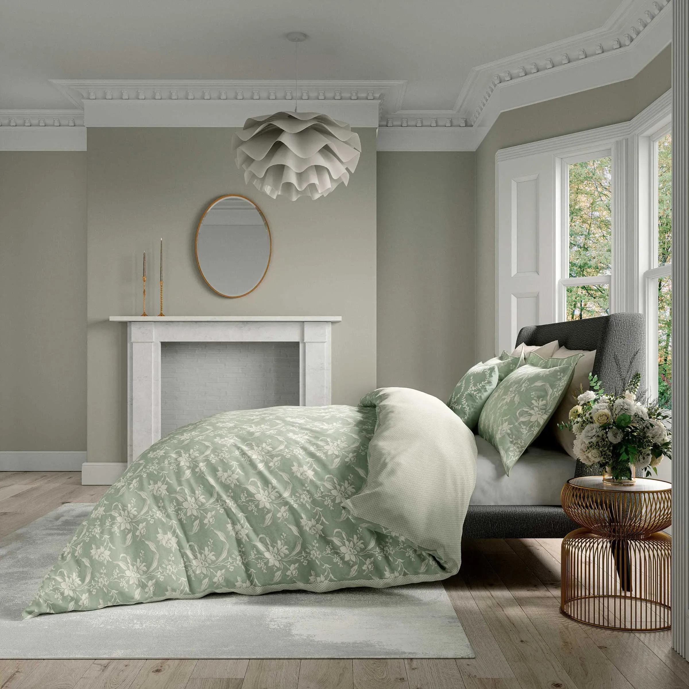 Single Duvet Cover Set Daffodil Dreams - Green