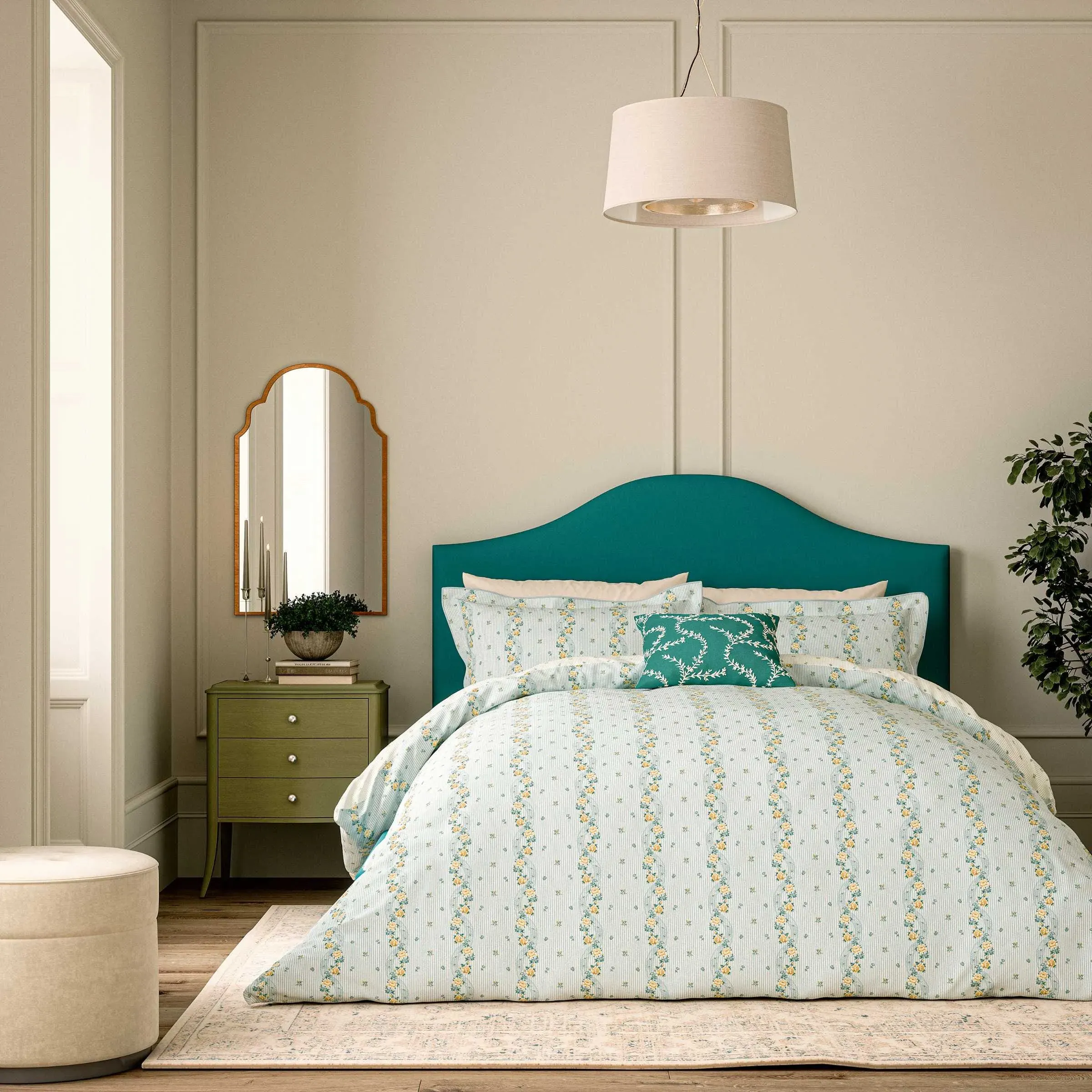 Spitalfields Rose Single Duvet Cover Set - Soft Teal alternate view
