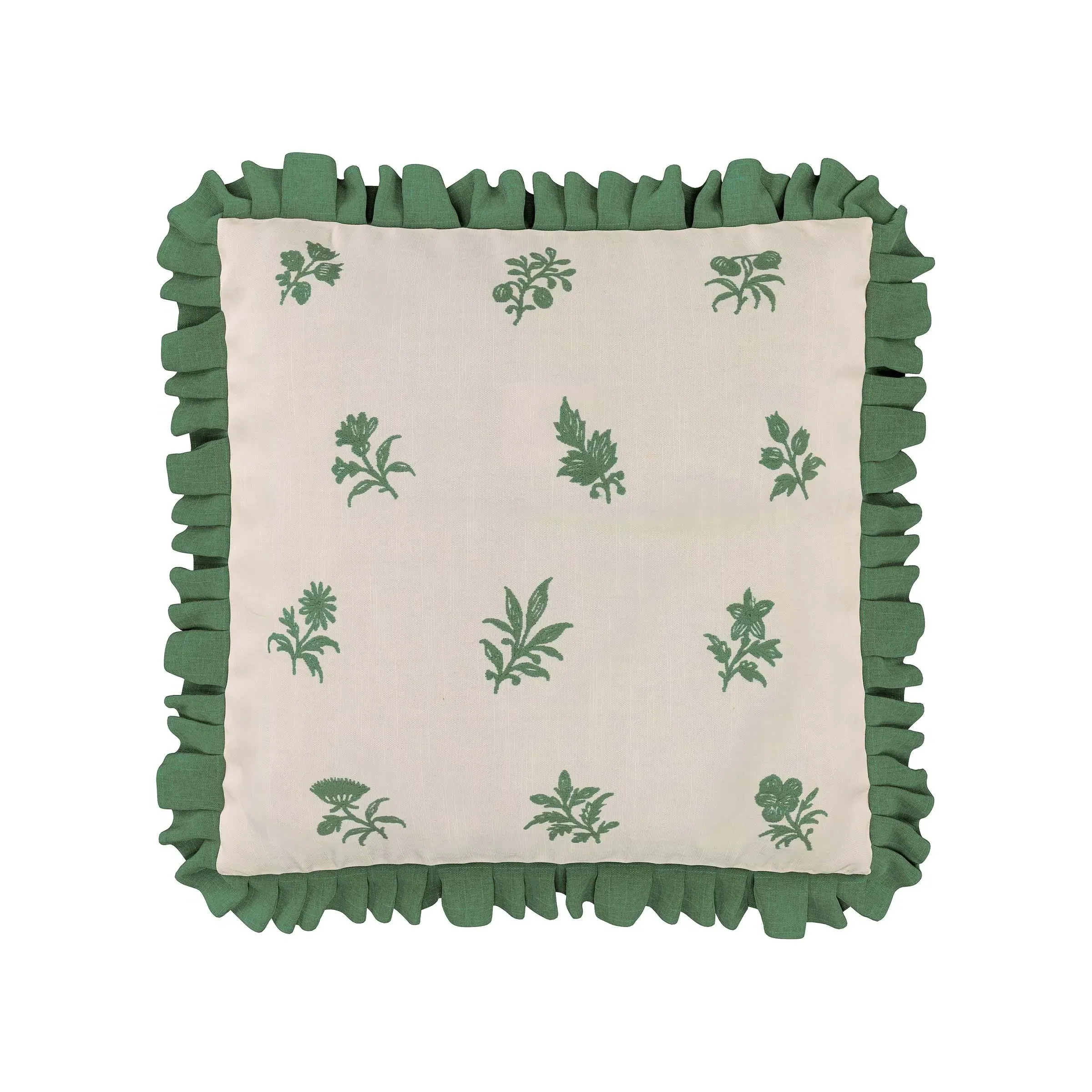 Square Cushion with Floral Embroidery - Green image