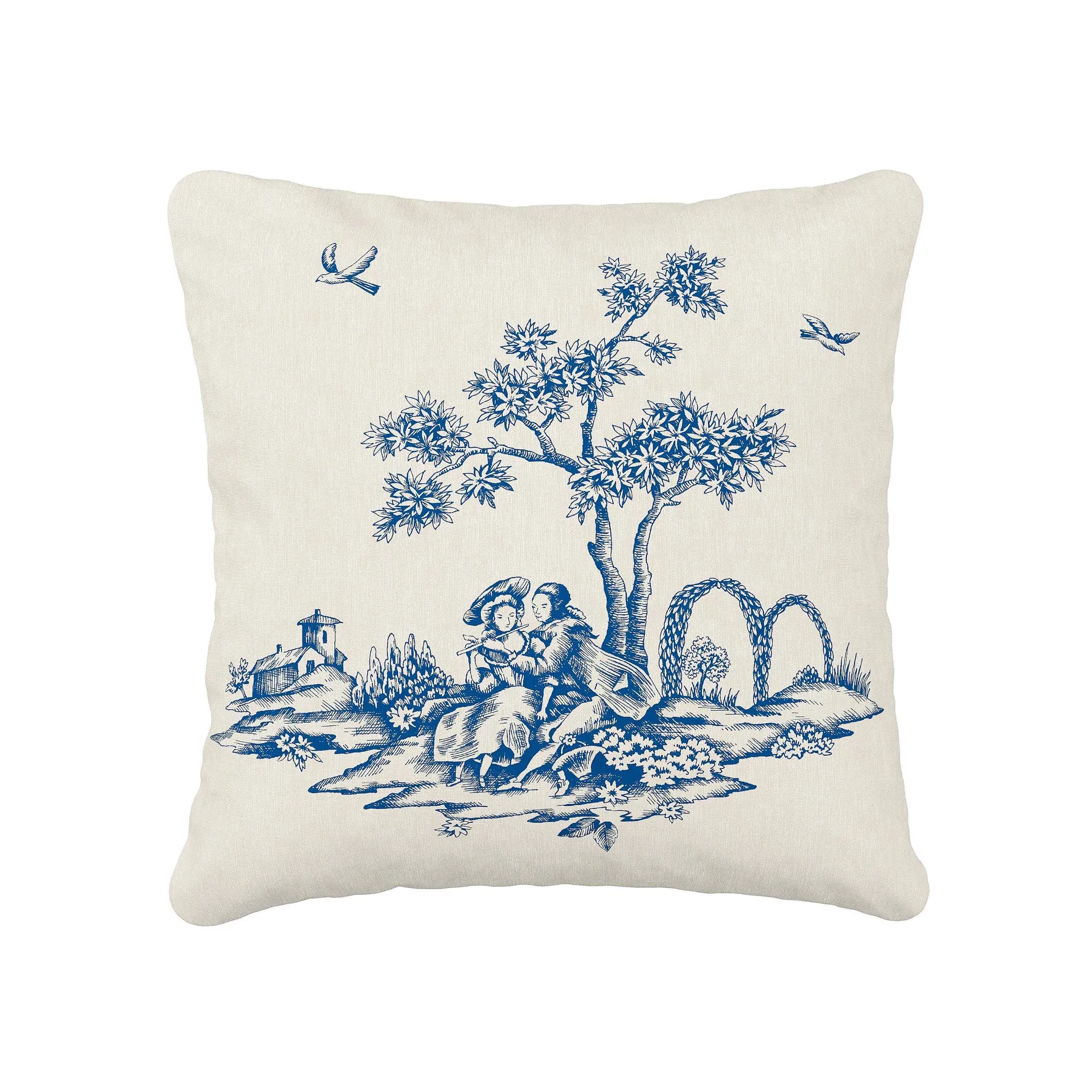 Square Cushion with Garden Print - Blue image