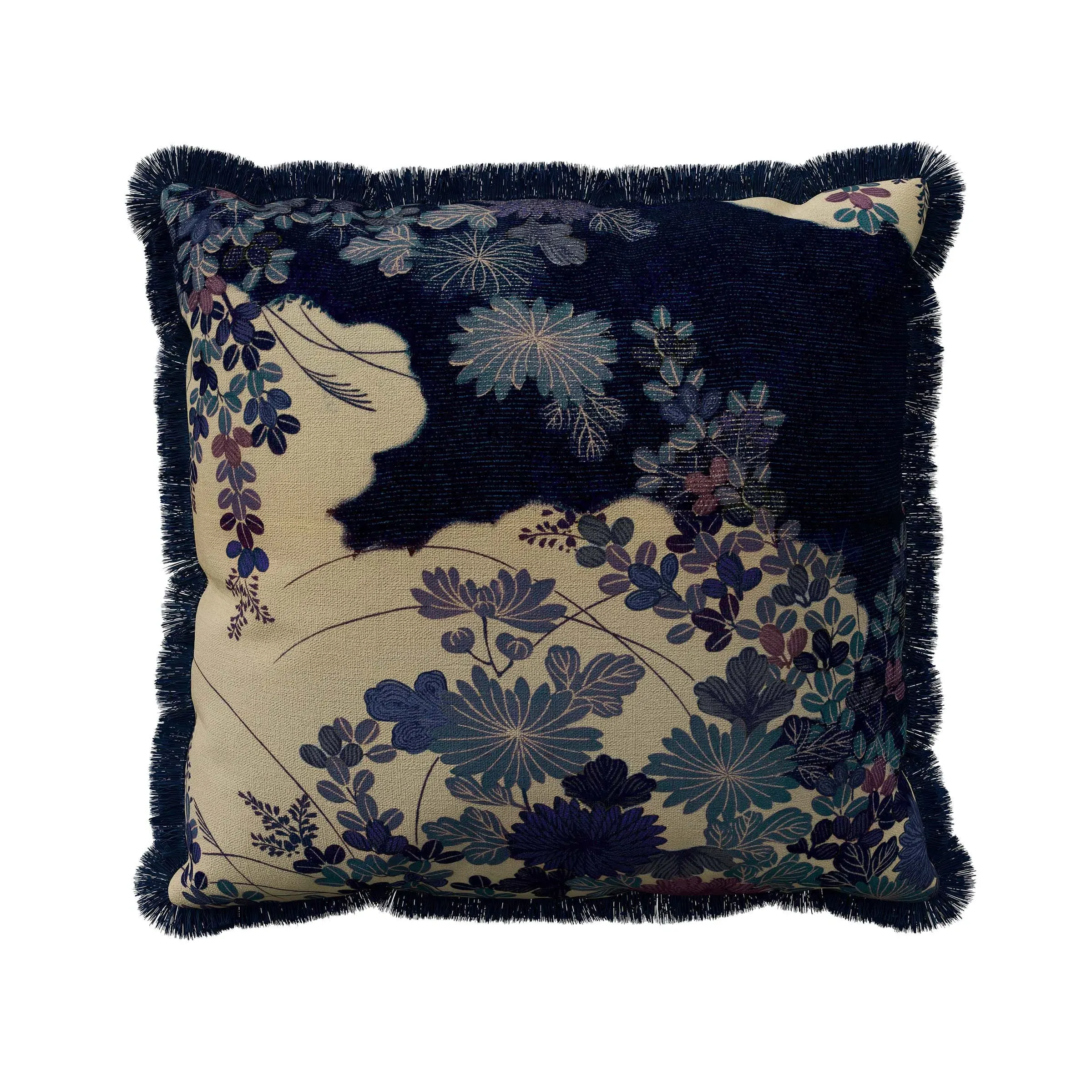 Square Cushion with Garden Print - Indigo