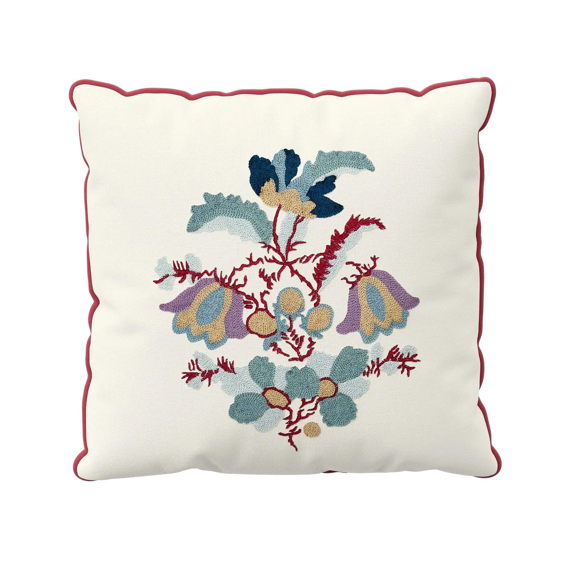Square Embroidered Cushion - Duck Egg, Cotton image