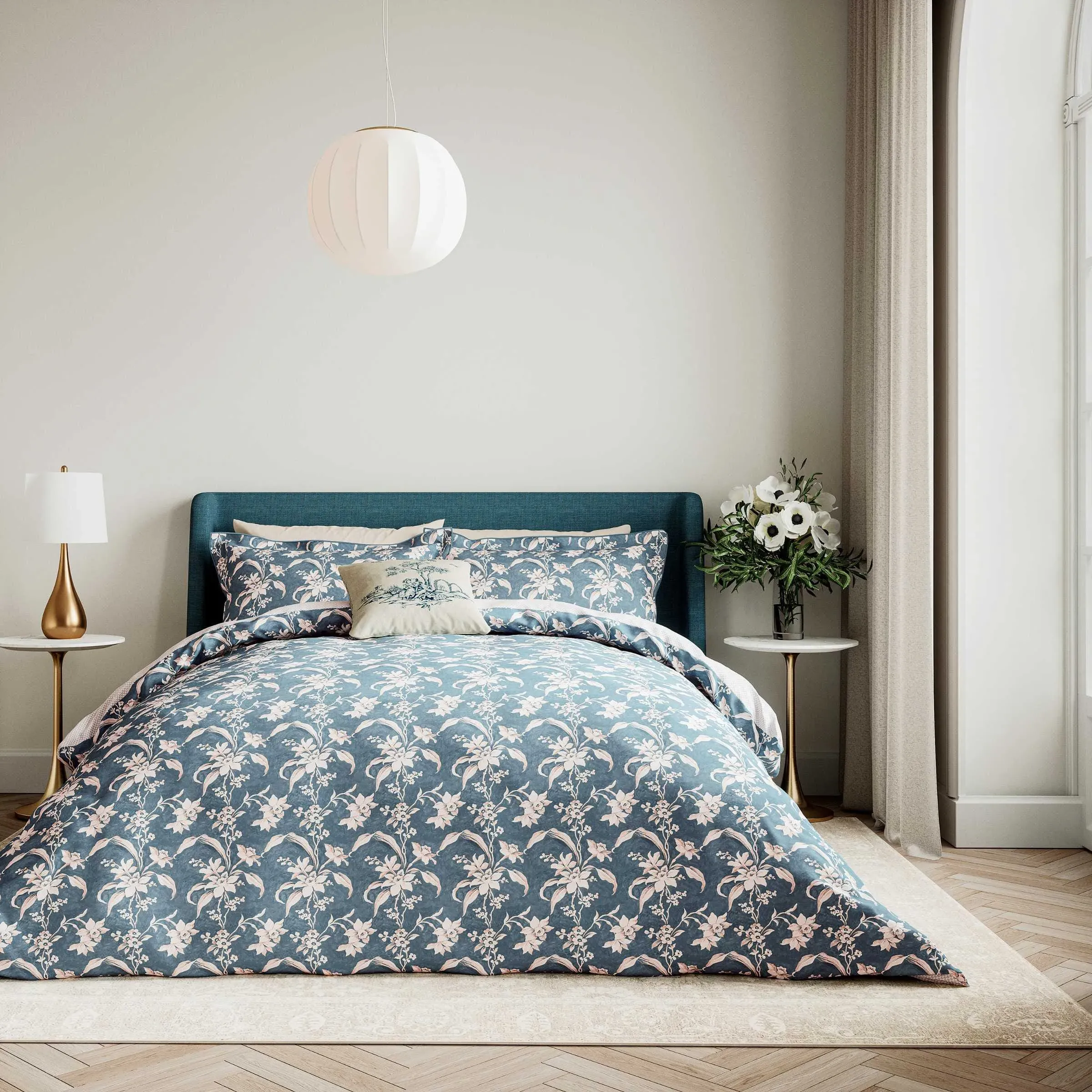 Super King Duvet Cover Set Floral - Blue