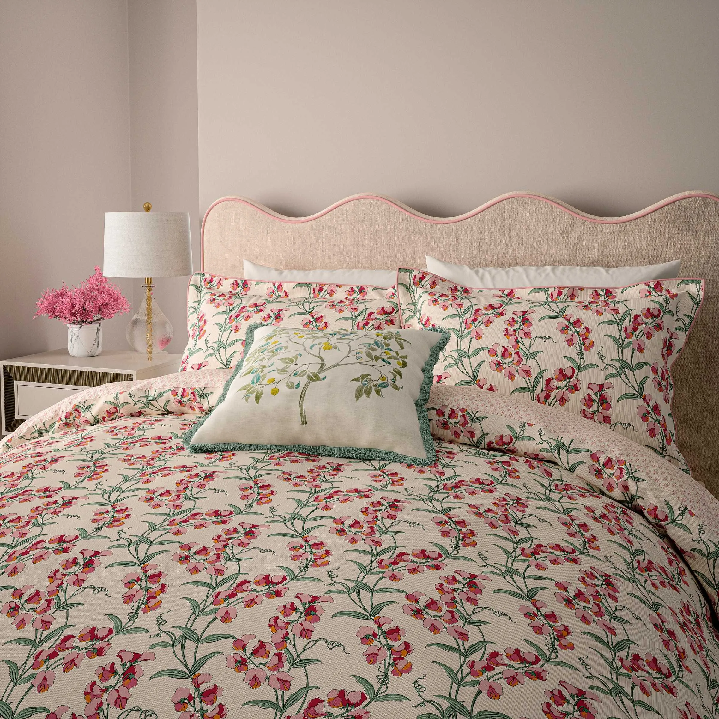 Sweet Tendrils Single Duvet Cover Set - Green/Pink product