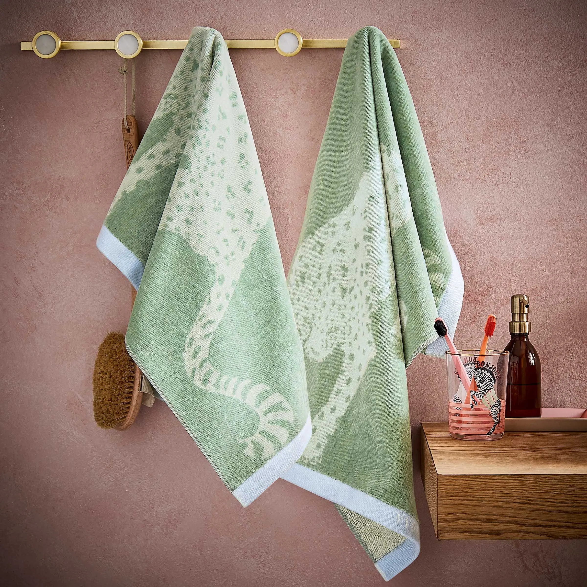 Bath Towel Leopard Stripe - Sage, Cotton