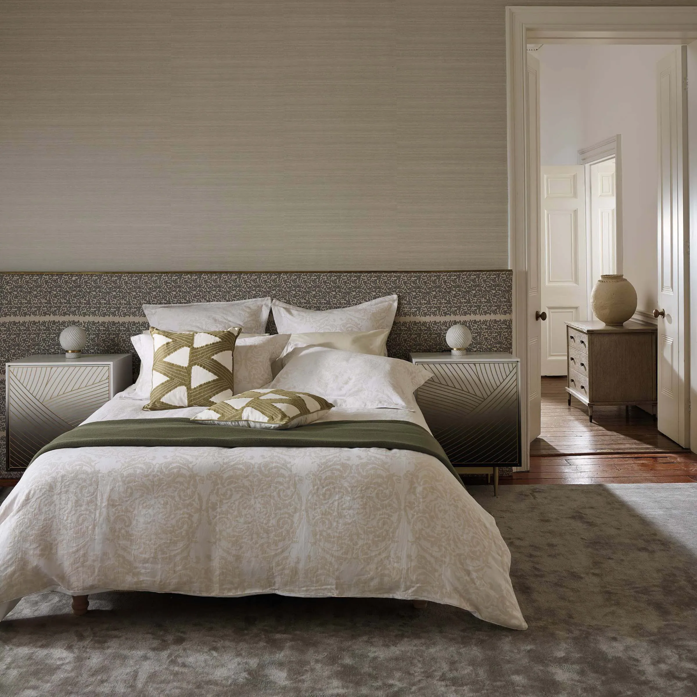 King Size Duvet Cover with Damask - Chalk, Cotton