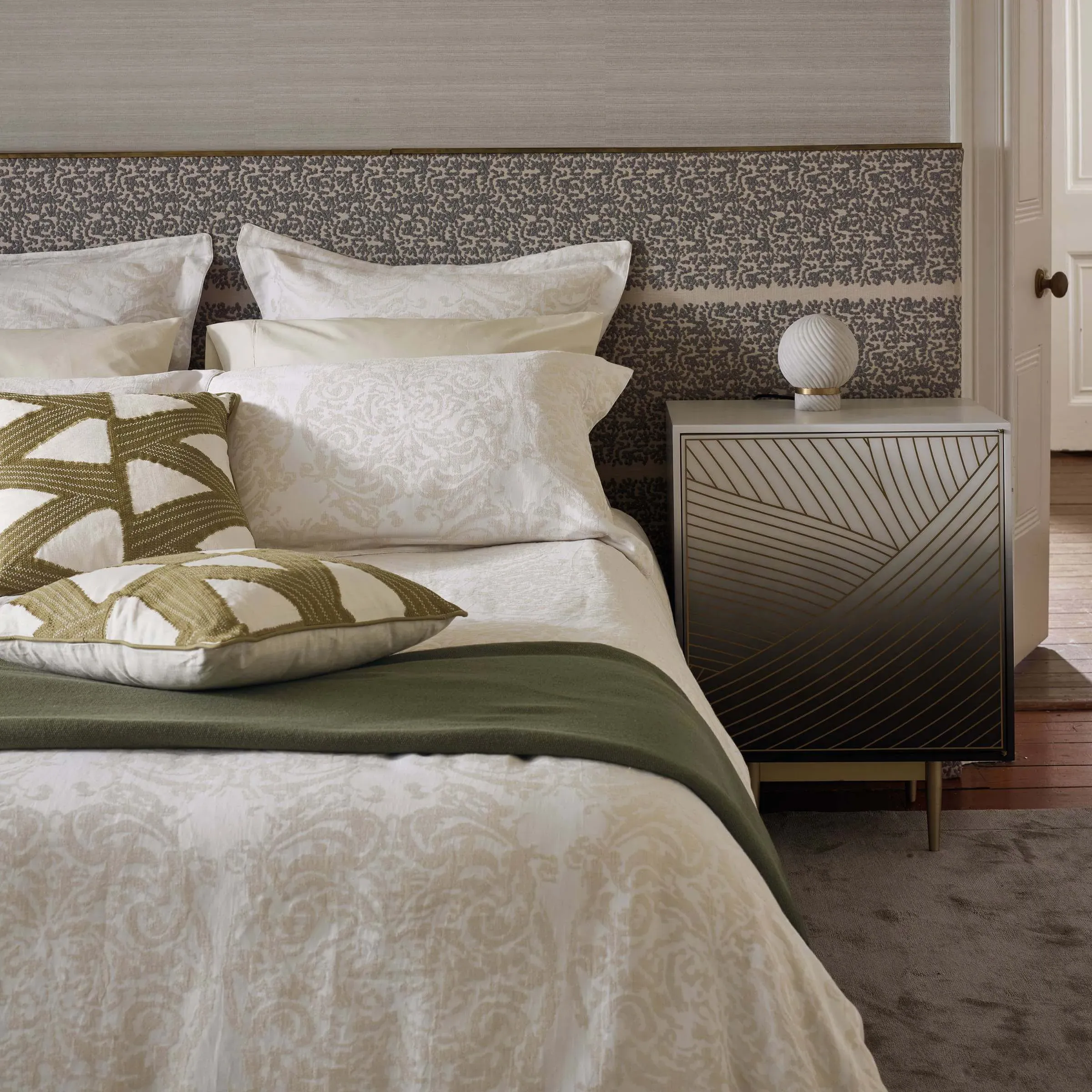 King Size Duvet Cover with Damask - Chalk, Cotton